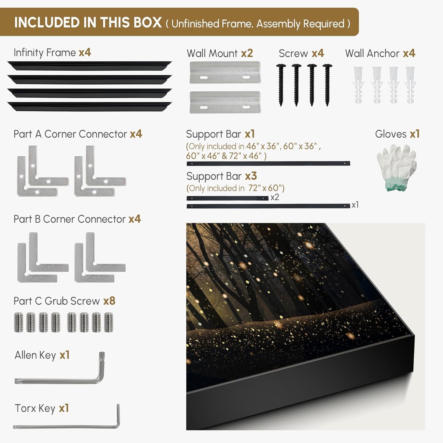 SIGNWIN 36"x46" Extra Large Framed Wall Art Magical Firefly Night Forest, Enchanted Woodland Scene for Home Living Room Bedroom Decor (Frame Assembly Required)