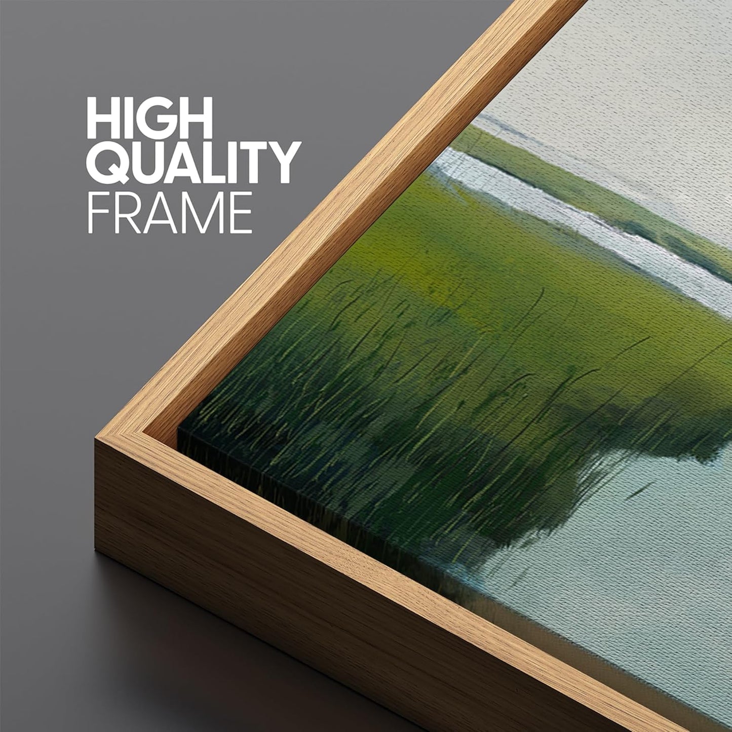 MUDECOR Extra Large Framed Canvas Print Wall Art Serene Marshland Landscape Green and Blue Peaceful Illustrations Antique Retro Fine Art Illustrations Decorative Colorful for Bedroom - 60"x30"