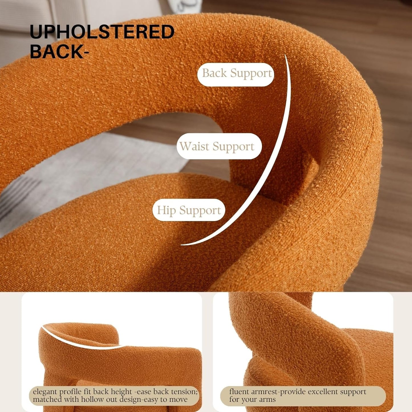 Orange Sherpa Dining Chairs Set of 6, Modern Barrel Dining Room Chairs Upholstered Faux Fur Accent Chair with Arms and Round Back for Living Room Kitchen Armchair No Assembly Needed