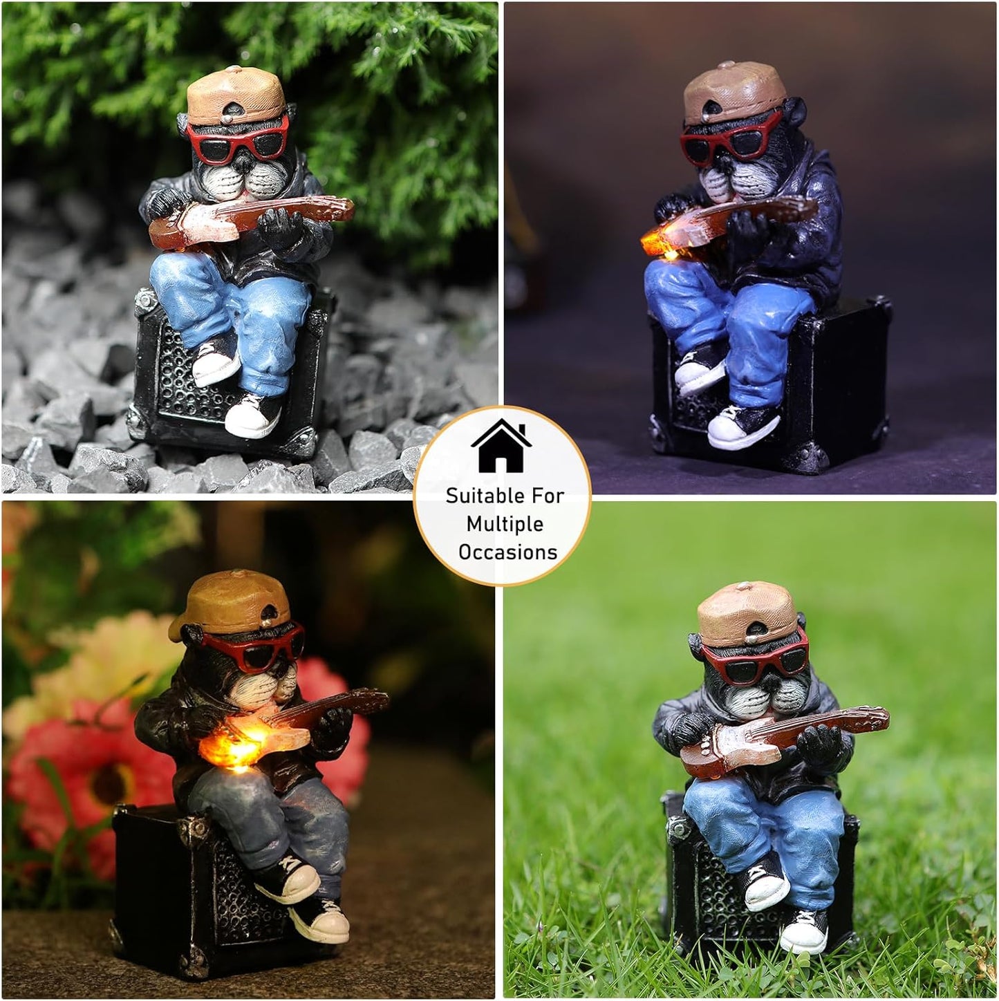 Solar Dog Outdoor Statues Figurine for Garden Decorations, Whimsical Outside Decor with Guitar Clearance for Patio Balcony Yard Lawn Ornament,Unique Garden Birthday Gifts Statues for Mom Women