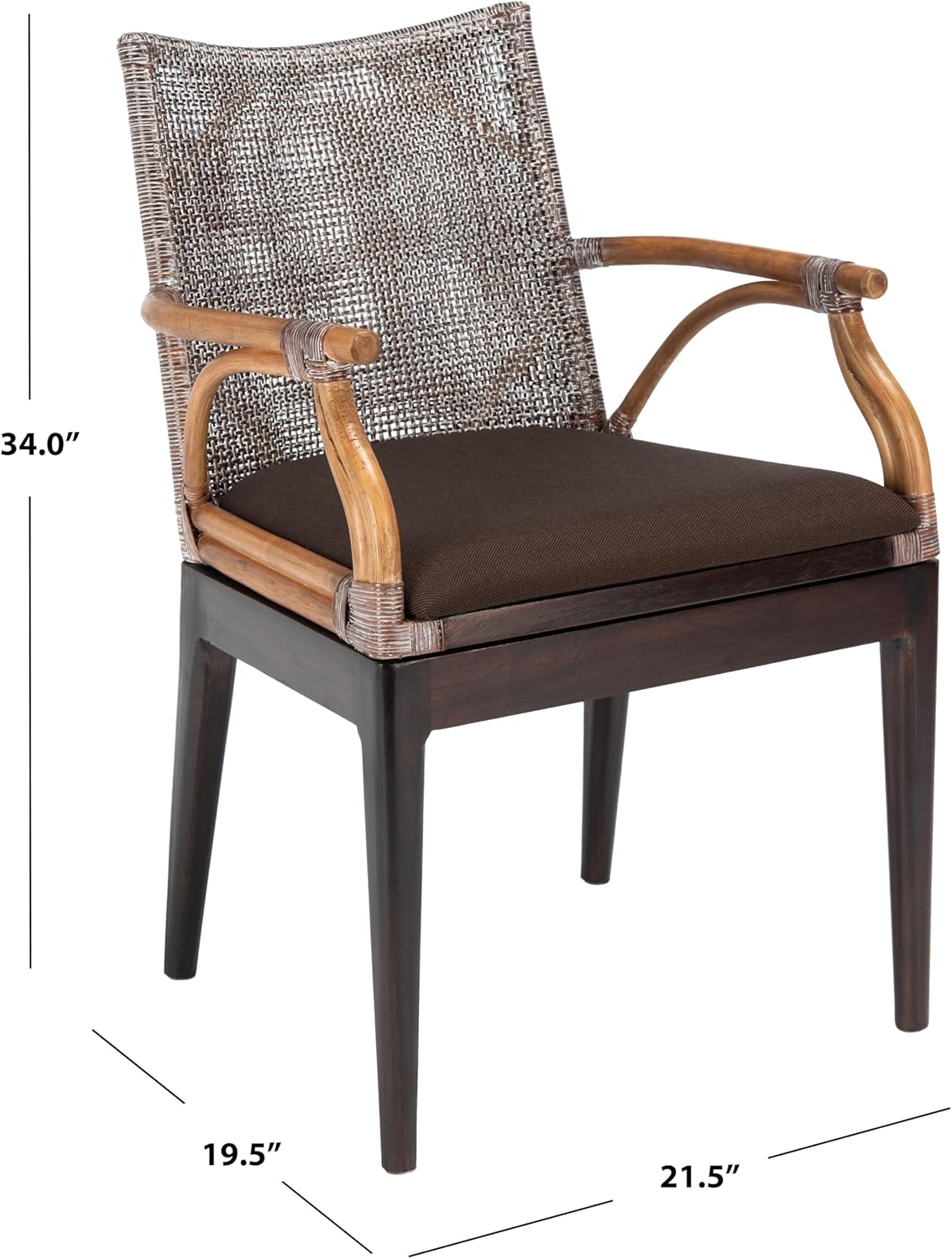 SAFAVIEH Home Collection Gianni Tropical Coastal Brown White Wash Solid Wood Arm Chair