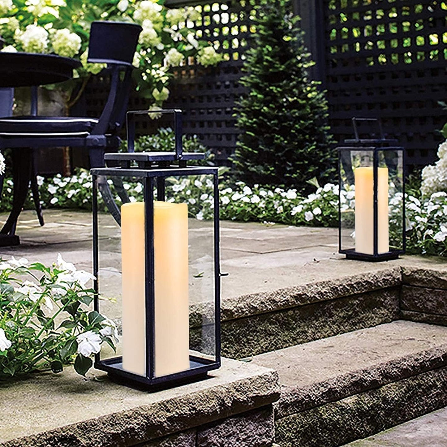 Homemory 4" x 10" Large Waterproof Outdoor Flameless Candles, Battery Operated LED Pillar Candles with Remote and Timers for Indoor Outdoor Lanterns, Long Lasting, Dark Ivory, Set of 4