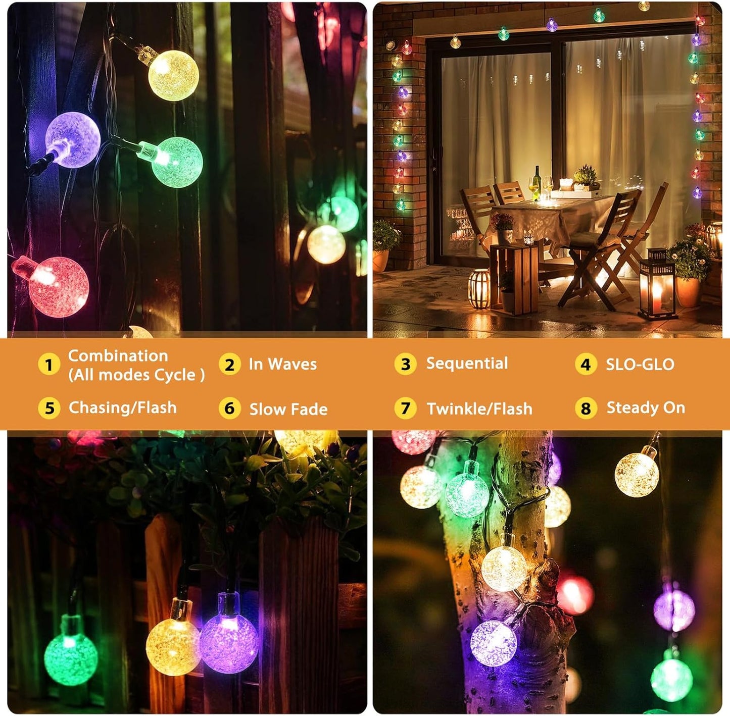 Outdoor Solar String Lights, 46FT 66LED 8Modes Crystal Color Solar Powered Christmas Fairy String Lights for Outside Yard Fence Easter Holiday Party Camping Porch Balcony Decor(Multicolor)