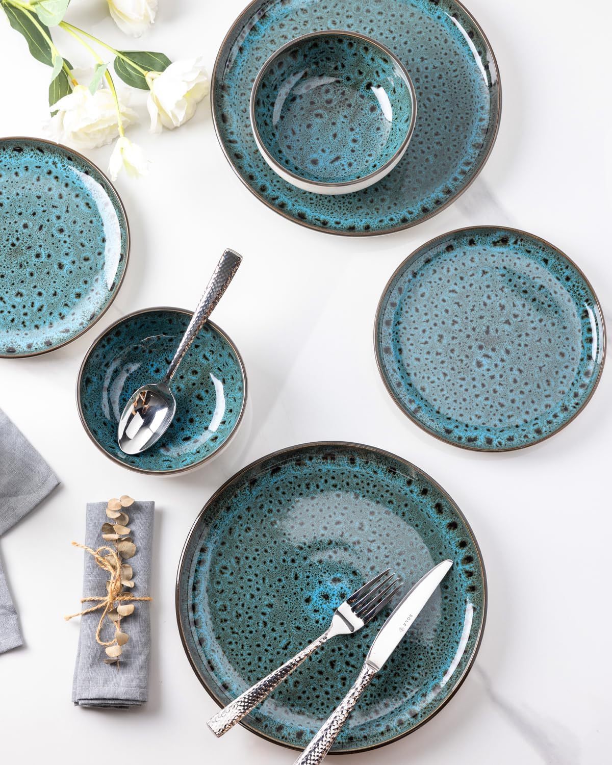 GBHOME Ceramic Dinnerware Sets, 12 Pieces Stoneware Dinnerware Set, Plates and Bowls Sets, Dishwasher & Microwave Safe,Dishes Set | Service for 4