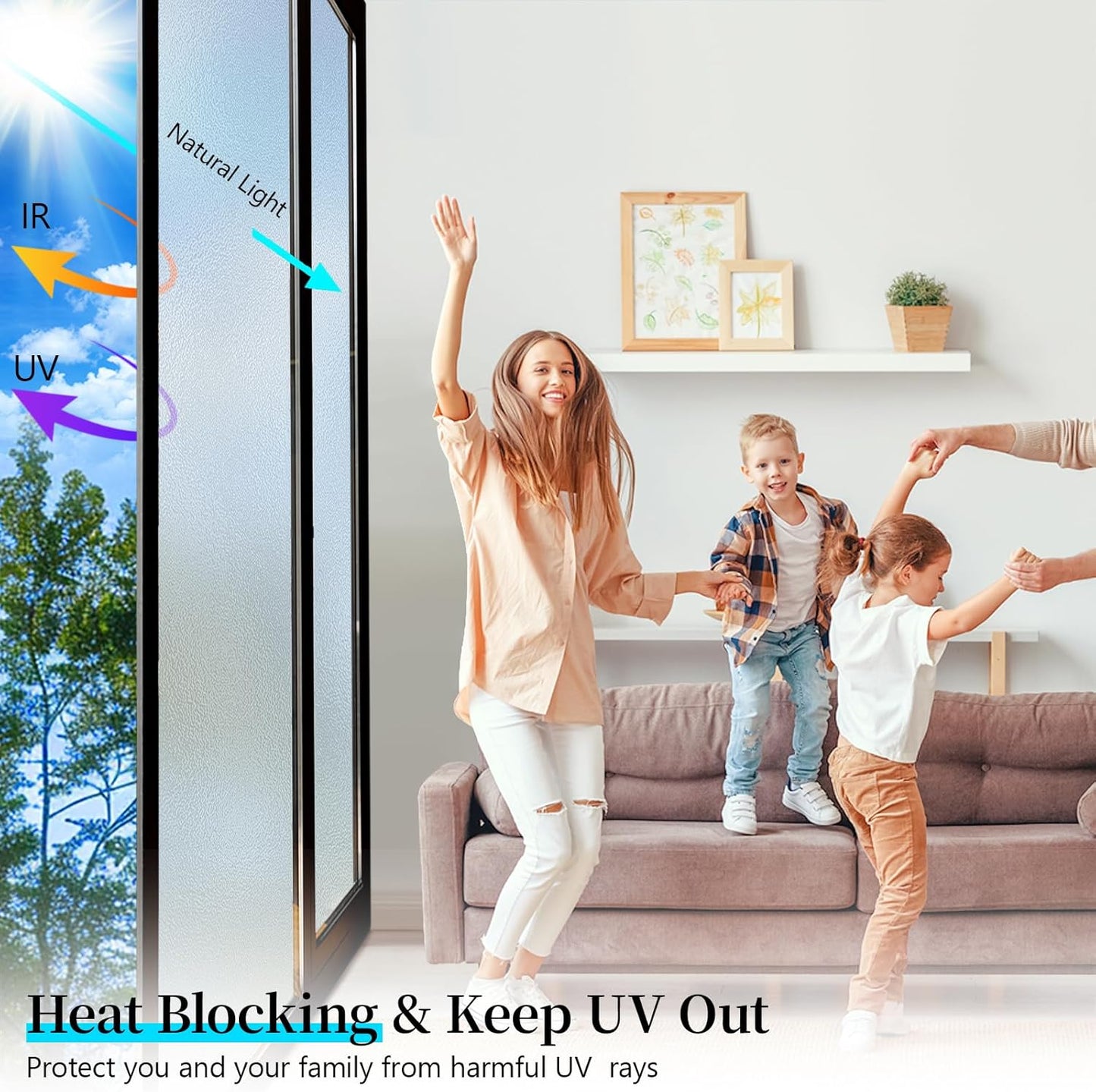 Niviy Frosted Glass Window Privacy Film with Free Installation Tools 23.6 x 157.4 Inch Static Cling Bathroom Window Frosting Film Day and Night Privacy Windows Cling Home Glass Door Cover