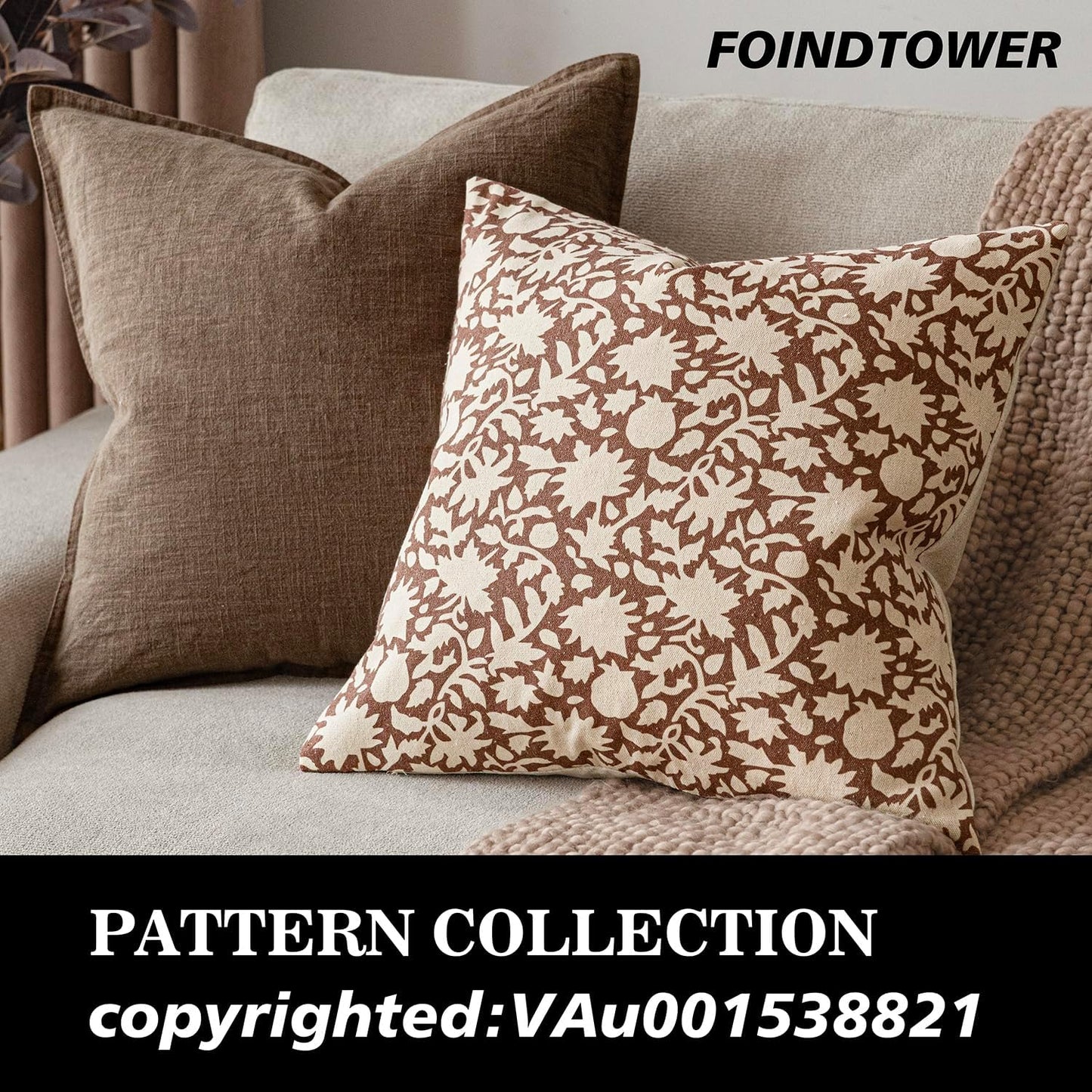Foindtower Set of 2 Decorative Neutral Floral Throw Pillow Covers Accent Farmhouse Cushion Covers Boho Pillowcase for Couch Sofa Bedroom Living Room Home Decor Outdoor,22×22 Inch,Light Orange Brown