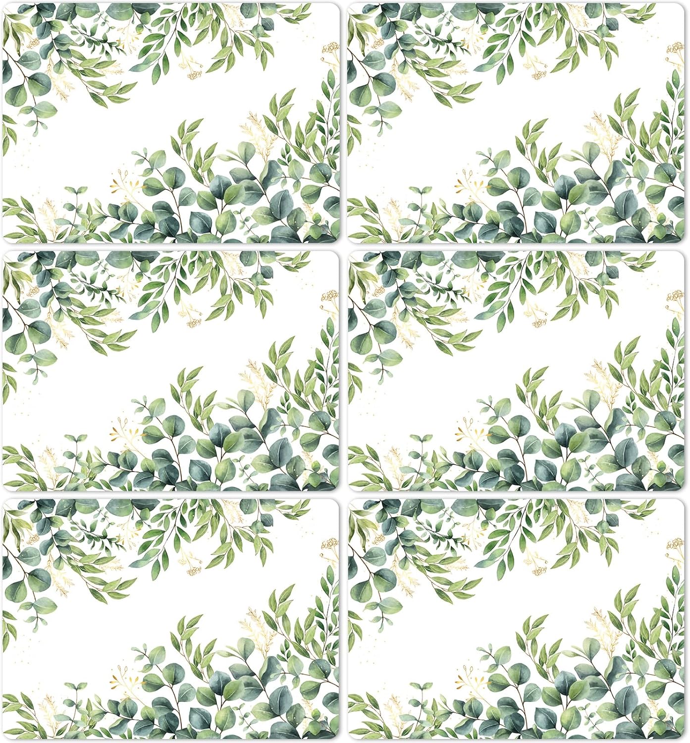 Eucalyptus Leaves Placemat Set of 6 Seasonal Summer Plastic Table Mats Spring Green Leaves Themed Place Mats Rustic Vintage Table Decoration for Indoor Outdoor Party Kitchen Dining