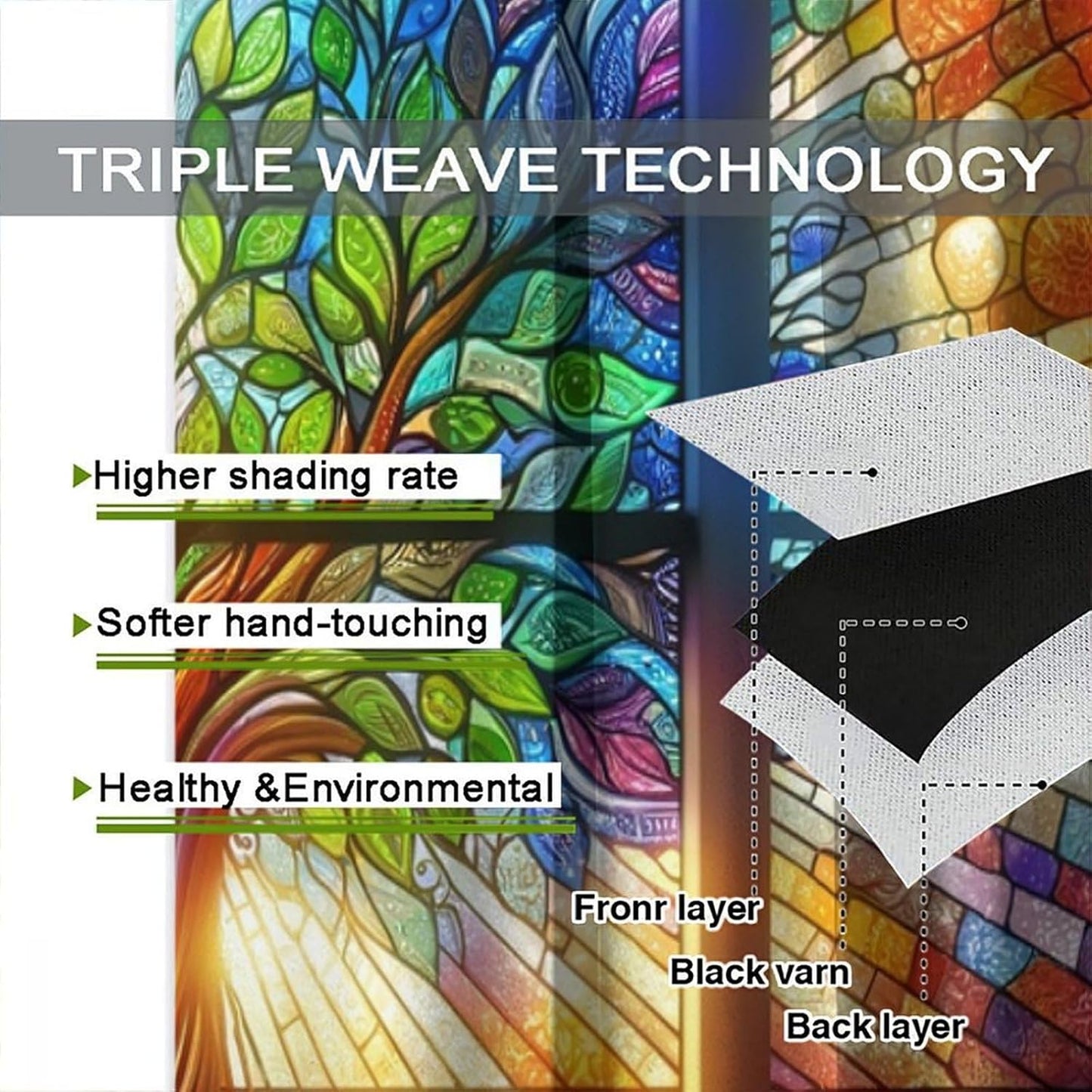 Stained Glass Curtains,Tree of Life Colorful Abstract Art Home Decor Drapes for Bedroom Living Room Kitchen Window Treatment 2 Panels Set Total Size 42" W X 45" L Inch