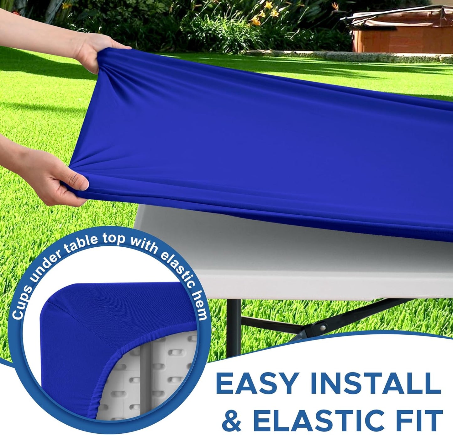 Spandex Table Cover for 6 Foot Rectangle Tables-4 Pack Royal Blue Outdoor Picnic Elastic Table Cover-Spandex Stretch Folding Table Cloths for Camping Dining Room Patio Kitchen Banquet Party