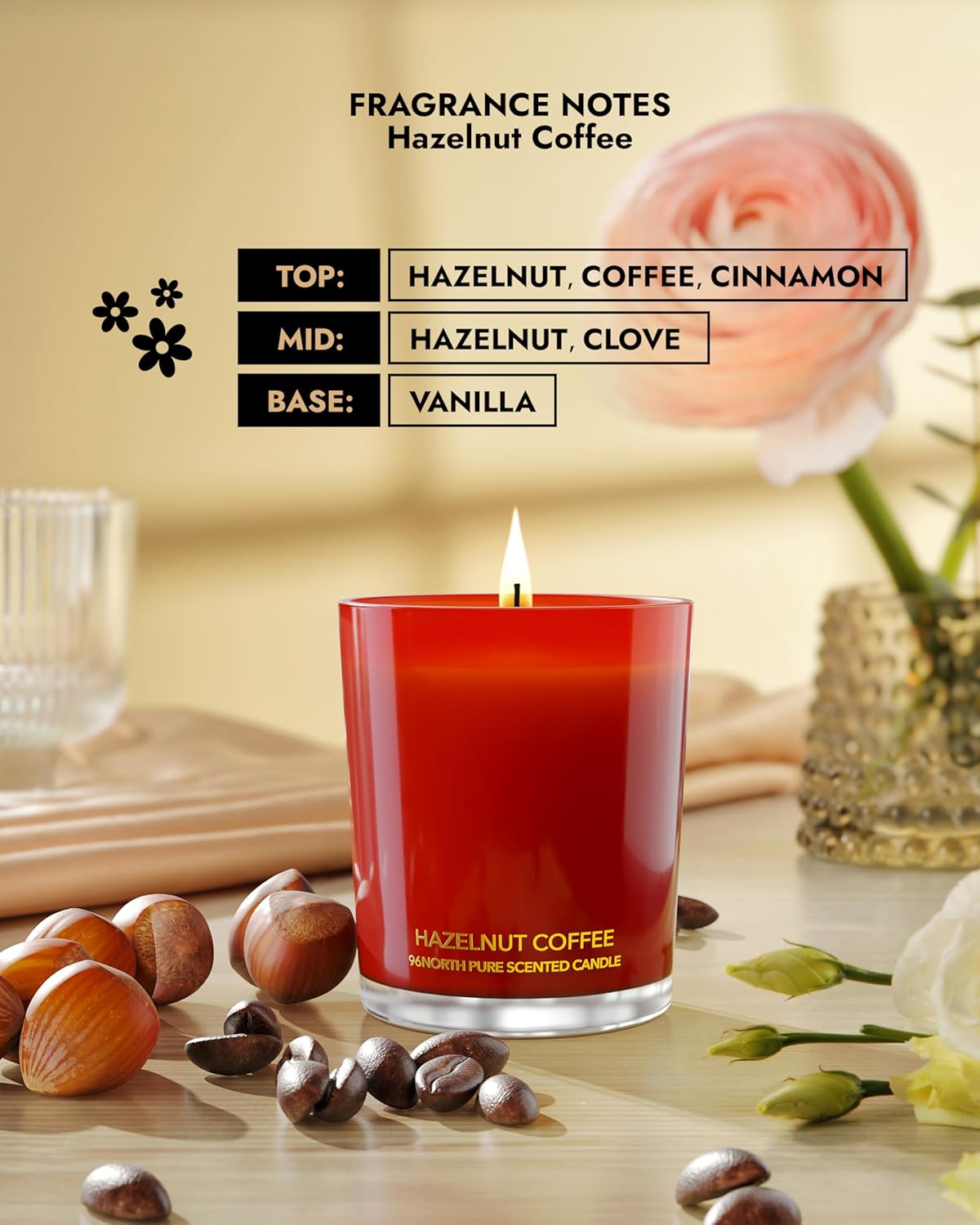 96NORTH | Pure Hazelnut Coffee Candle | 100% Natural Soy Wax | 1-Wick Jar Candle | Natural Fragrance Technology | Non Toxic | Up to 35 Hours Burning Time | Aromatherapy Gift for Men and Women