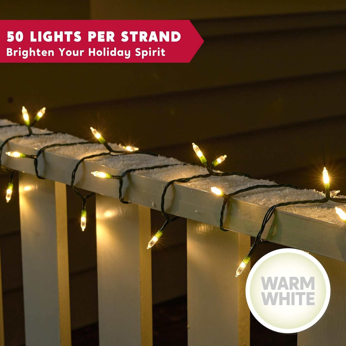 Joiedomi LED Christmas String Lights,50 Count 16.3FT Battery Operated Christmas Tree Fairy Lights with 8 Modes,Multifunction Green Wire for Xmas Decor Party Holiday House,Warm White