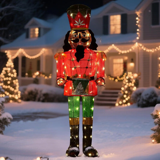 61Inch Nutcracker Christmas Decor Outdoor with LEDs 5 Feet Lighted Large Nutcracker Lighted Christmas Decorations Outdoor with Stakes & Zip Ties for Xmas Yard, Porch, Lawn