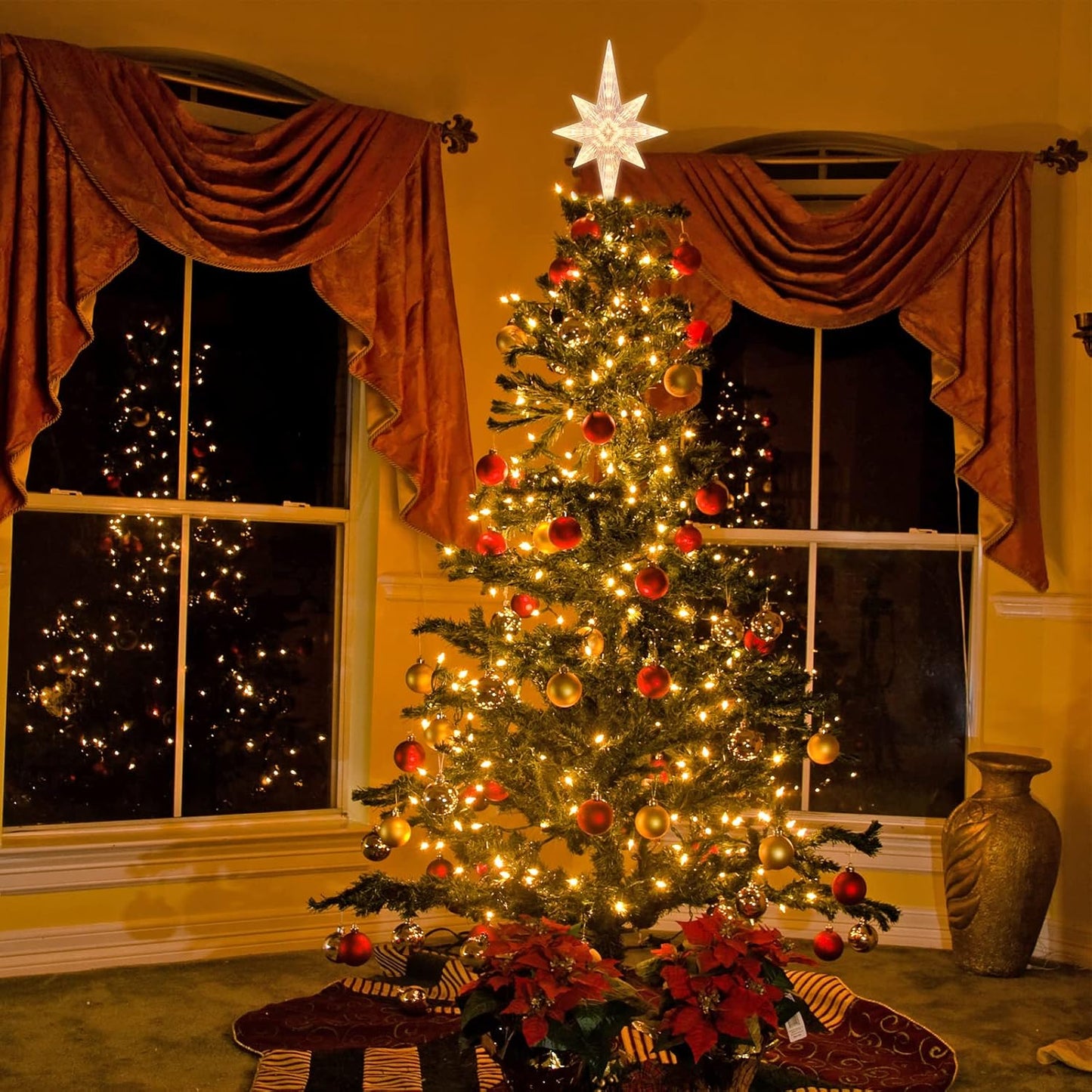 Lighted Christmas Tree Topper, Bethlehem Star Treetop with 41LED Warm White Fairy Lights, Holiday Christmas Tree Decoration.