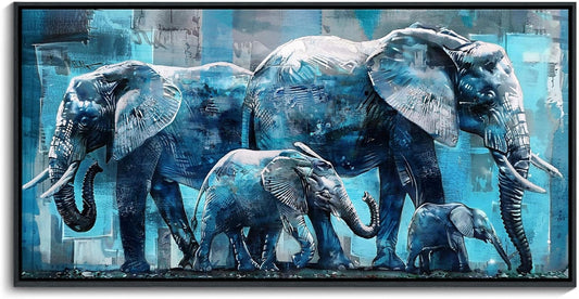 Elephant Canvas Wall Art 24x48 Inches - Framed Oil Painting Style with Black Wood Frame, Jungle Animal Decor for Living Room, Bedroom & Office - Ready to Hang
