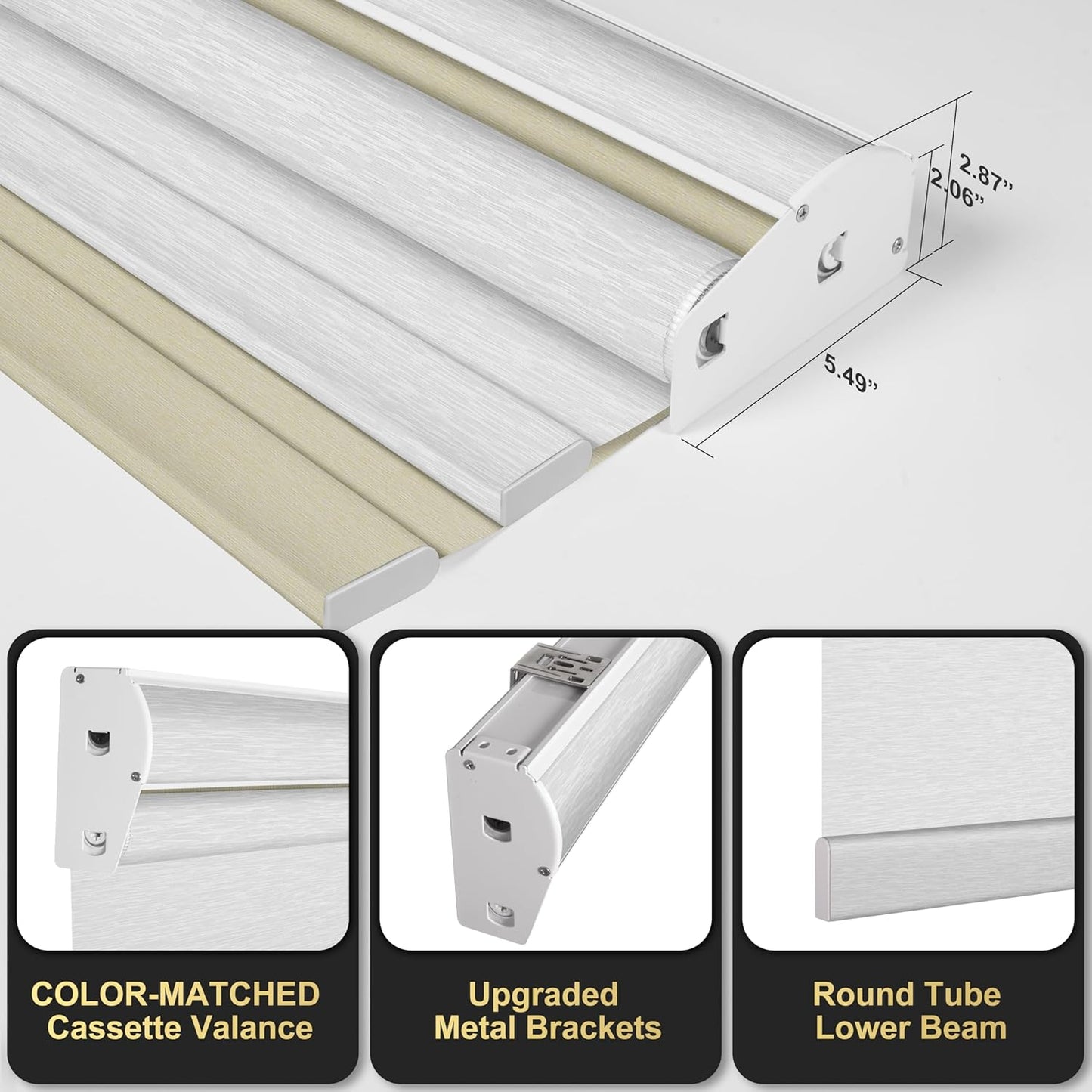 BERISSA Cordless Dual Roller Shades with Cassette Valance,Double Window Shades Blackout and Light Filtering Shades,Day and Night Roller Shades for Home Office Door.Beige and White.23 W x 36" H