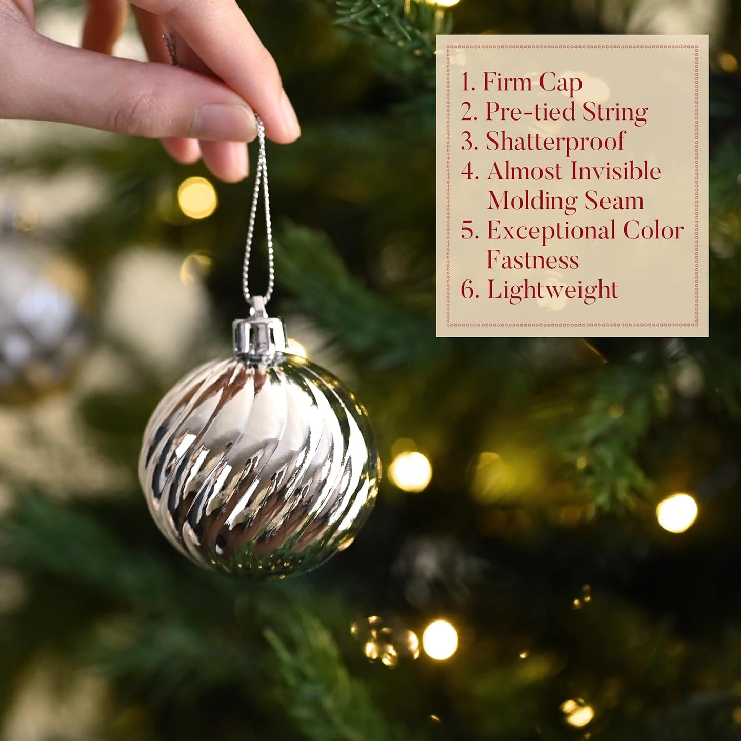 Valery Madelyn Christmas Ornaments Tree Decorations Set for Fall Halloween, 24ct Silver White Shatterproof Ball Ornaments, 2.36" Hanging Ornament Bulk for Xmas Holiday Party Decor