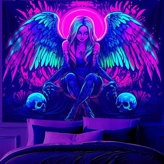 Blacklight Tapestry,WingTapestry Glow In The Dark,UV Reactive Black Light Upright Posters Wall Hanging for Bedroom Dorm Living Room Backdrop Decor (wing4, 90L" x 70W")