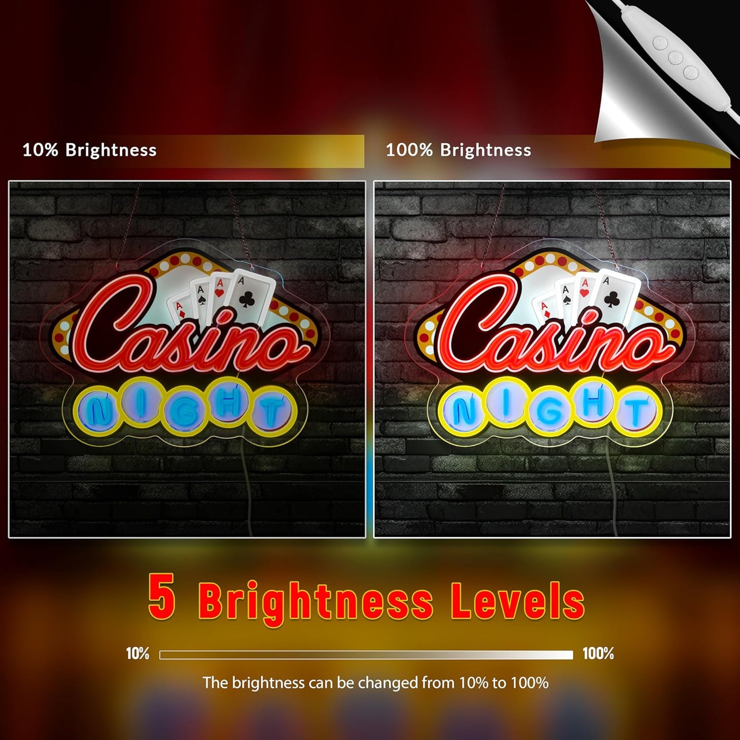 Casino Night Neon Sign for Wall Decor Casino Led Neon Light Dimmable Led Light Sign for Bar Casino Play Room Birthday Party Decor