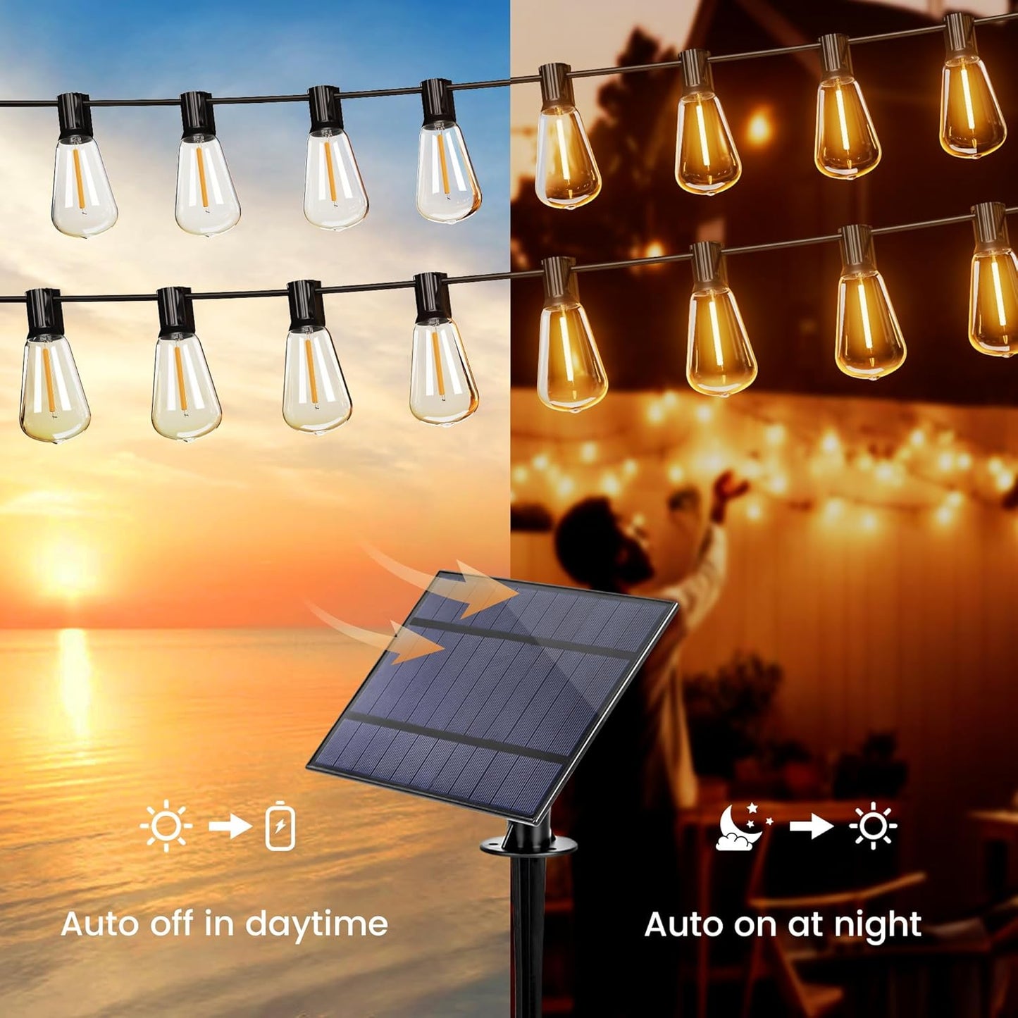 OHLUX 35FT Solar Globe String Lights Outdoor, Waterproof Solar Patio Lights with Remote, 17 Shatterproof ST38 LED Filament Bulbs, 2200K Soft White, Dimmable Edison Hanging Lights for Gazebo, Deck