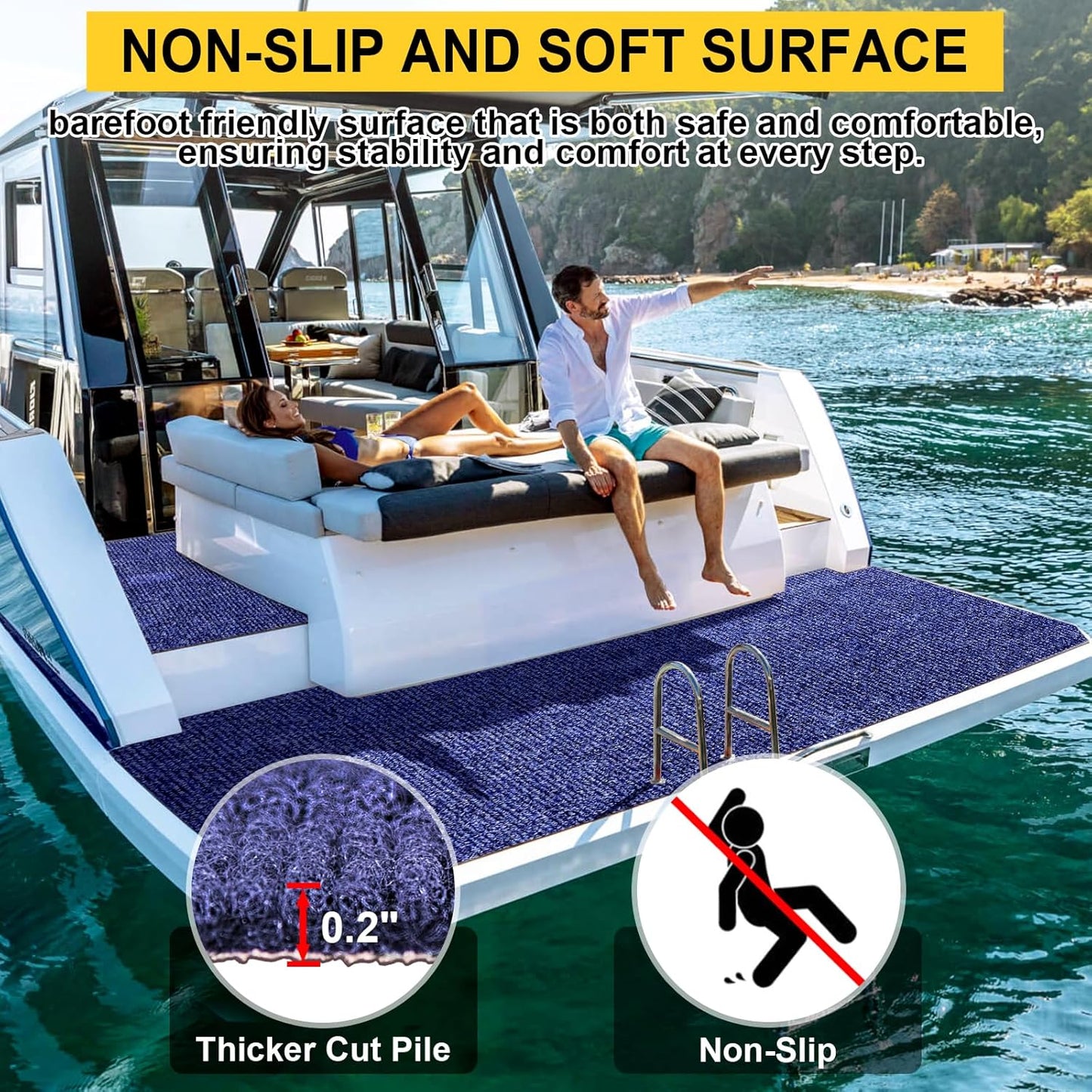 Marine Carpet,6 FT x 14 FT Deep Blue Indoor Outdoor Carpet 0.2" Thick Boat Carpet with Water-Proof TPE Backing, Non-Slide Outdoor Marine Carpet Roll for Home, Patio, Porch, Deck