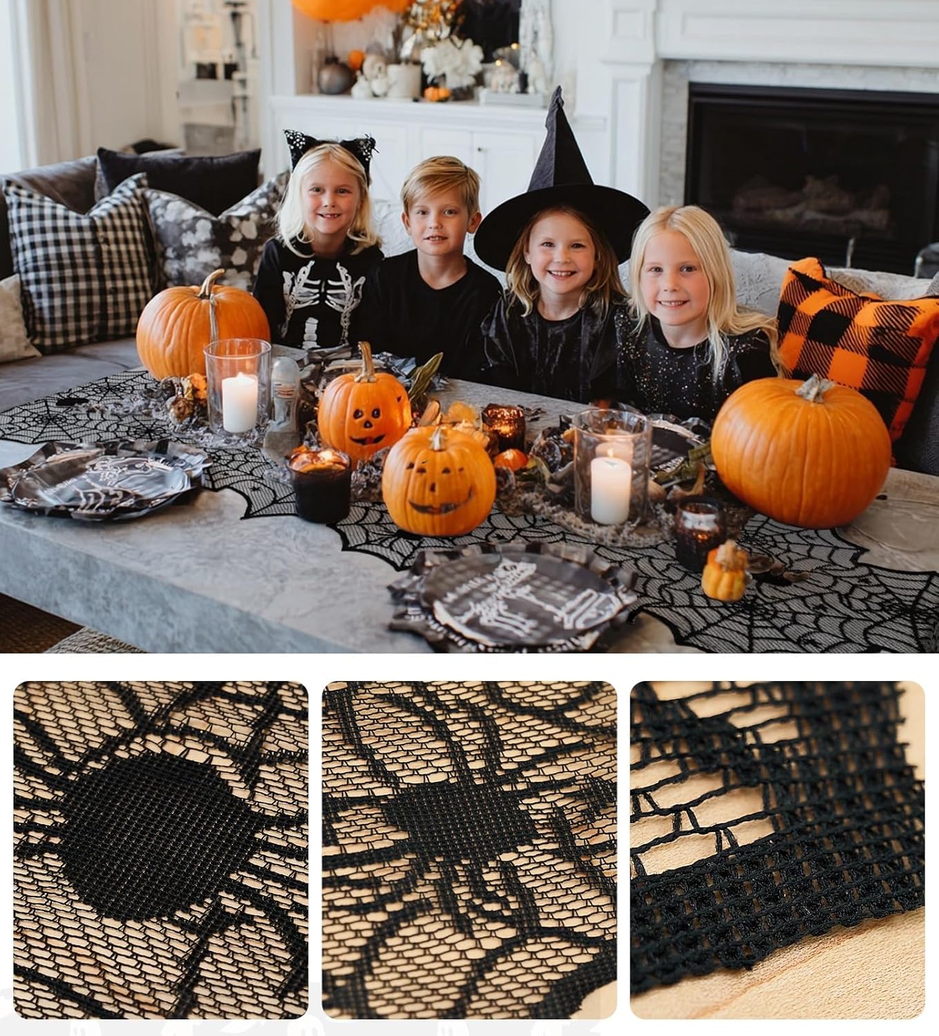 Halloween Table Runner,72 Inches Long Black Lace Spider Web Table Runners for Halloween Table Decoration/Party Dinner Table Decor,Kitchen,Mantel,Bedroom Decoration