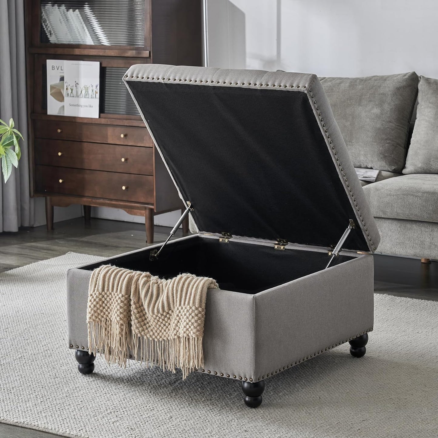 Ottoman with Storage, Large Storage Ottoman, 30 in Square Ottoman Coffee Table,Tufted Upholstered Coffee Tables for Living Room, Grey