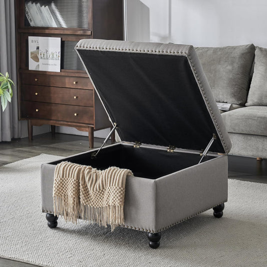 Ottoman with Storage, Large Storage Ottoman, 30 in Square Ottoman Coffee Table,Tufted Upholstered Coffee Tables for Living Room, Grey