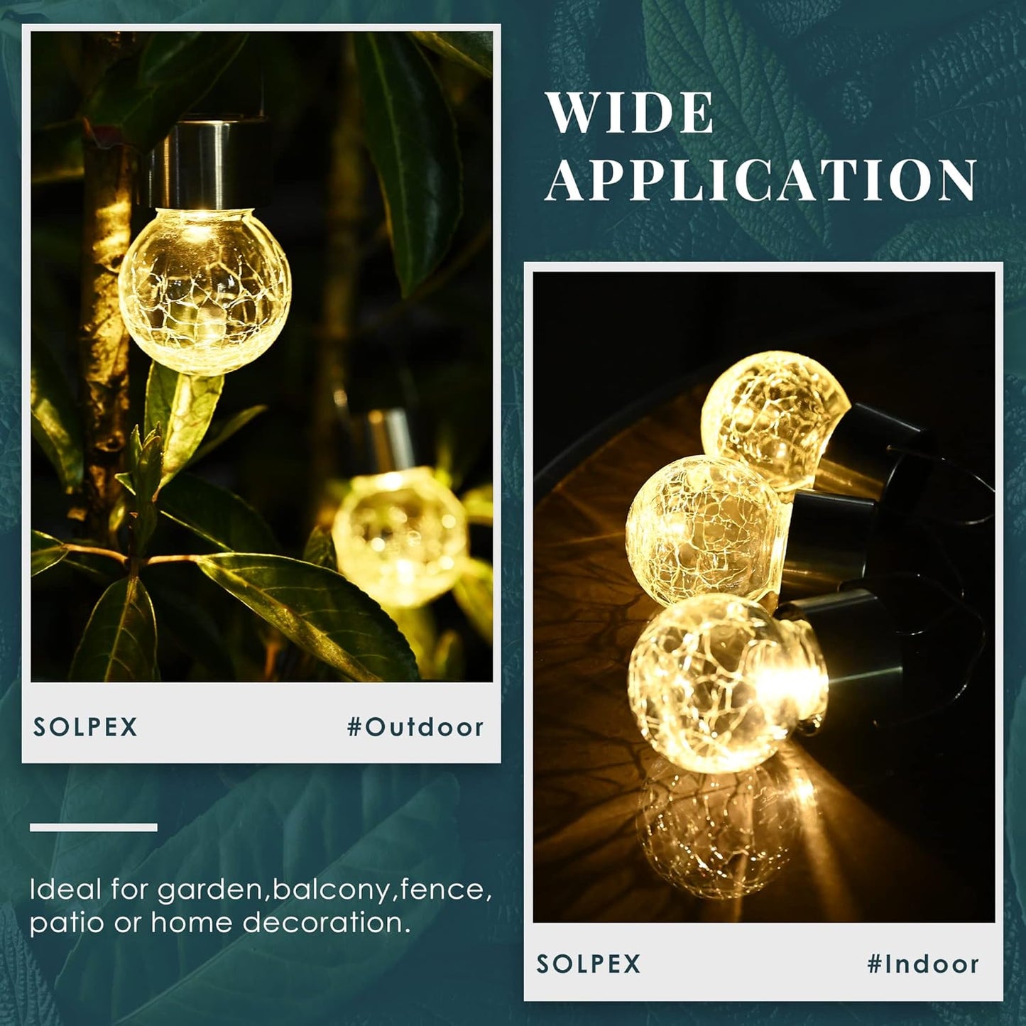 SOLPEX Hanging Solar Lights Outdoor, 8 Pack Decorative Cracked Glass Ball Light, Solar Powered Waterproof Globe Lighting, Hanging Globe Solar Lights for Garden, Yard, Patio, Lawn, Flower Bed