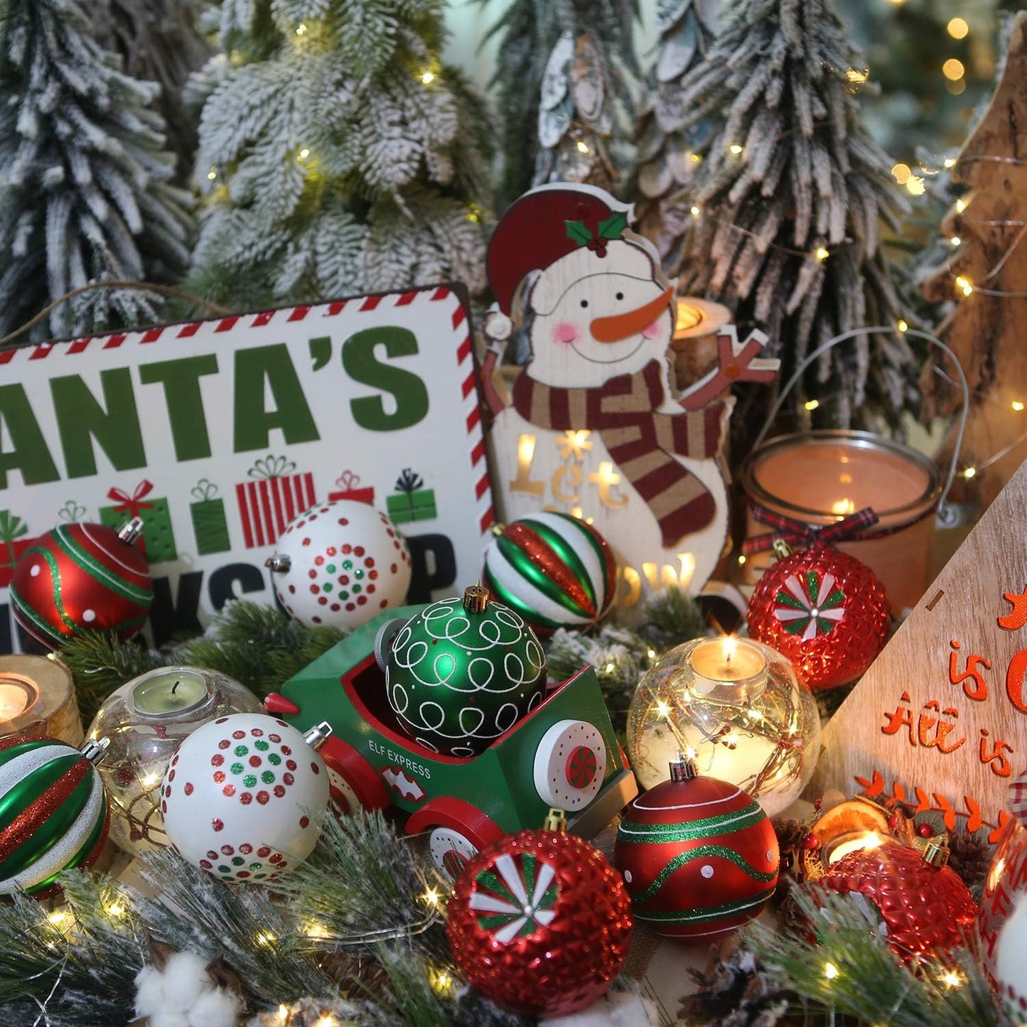 Sea Team 80mm/3.15" Delicate Contrast Color Theme Painting & Glittering Christmas Tree Pendants Decorative Hanging Christmas Baubles Balls Ornaments Set - 16 Pieces (Elf)