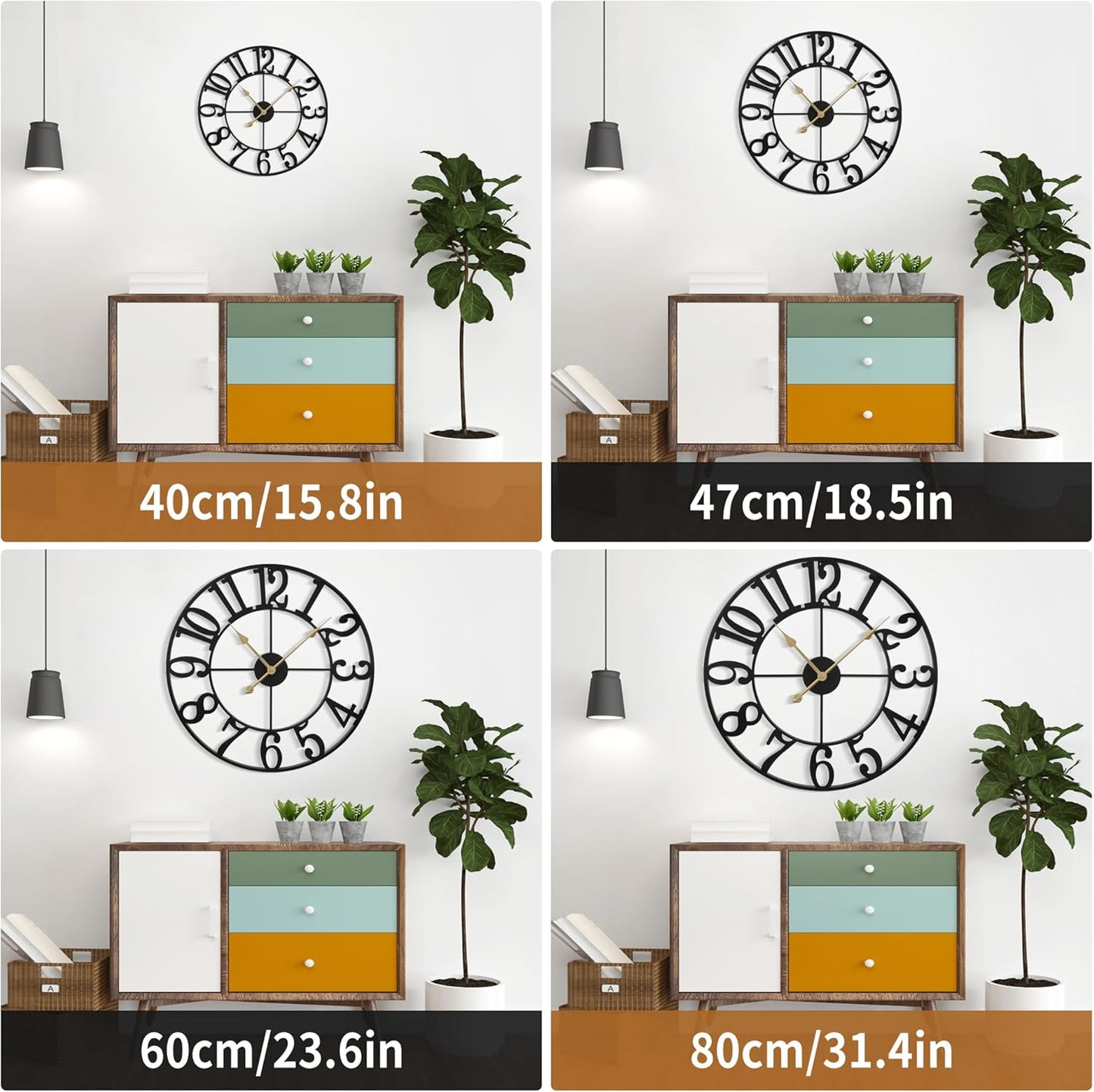 Large Wall Clock for Living Room Decor - 100cm/ 40 Inch Nearly Silent Non-Ticking Metal Wall Clocks Battery Operated, Vintage Decorative Modern Wall Clock for Bedroom, Office, Farmhouse Decor