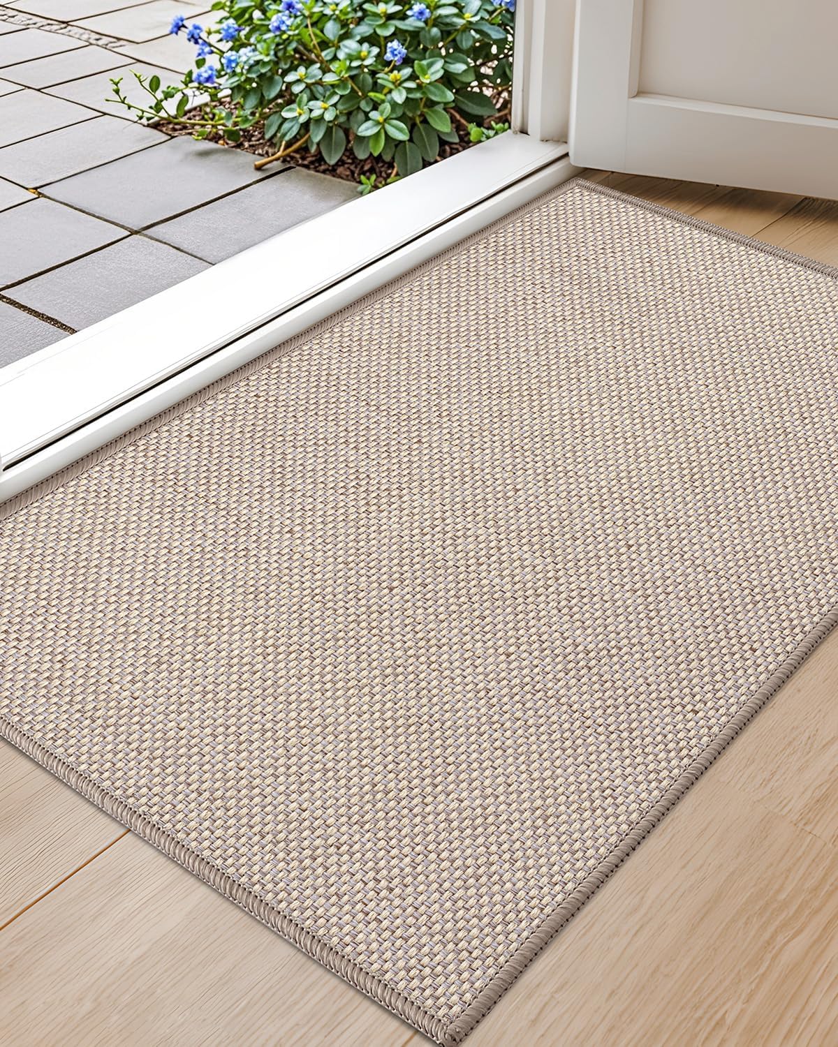 Color&Geometry Front Door Mat Indoor 17"x29", Ultra Non Slip Rubber Backed Dirt Trapper, Low Profile Thin washable, Easy Clean Entry Entryway Rug Door Mat Indoor Entrance, Khaki (Rolled-up NO Creases)