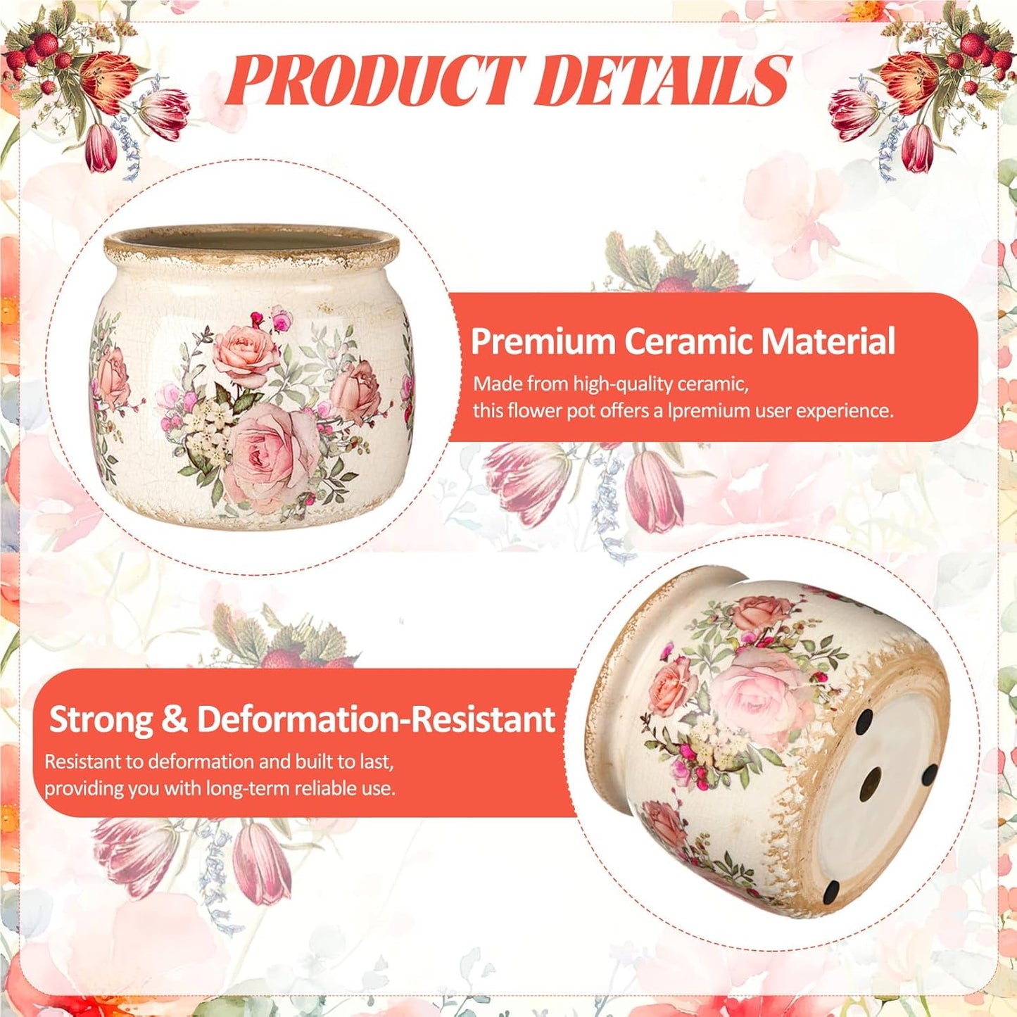 Vintage Planter Large Ceramic Plants Pot Beige Pink European Rose Ice Crack Cottage Scroll Vase Flower Vase Pot Indoor Plants Home Kitchen Decor Farmhouse Antique Decorative Gifts