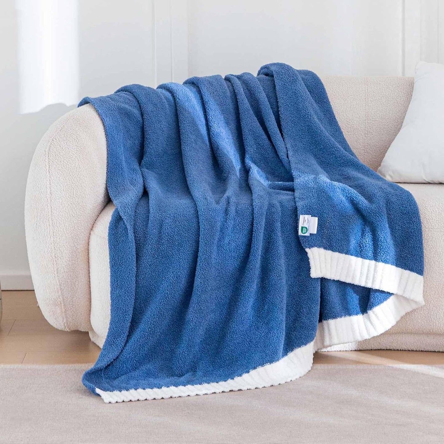 Soft Fuzzy Throw Blanket - Blue Cozy Warm Knit Fluffy Plush, Lightweight & Breathable, Throw for Bed, Chair, Sofa, Couch, Outdoor, 50"X60", Oeko-TEX Certified