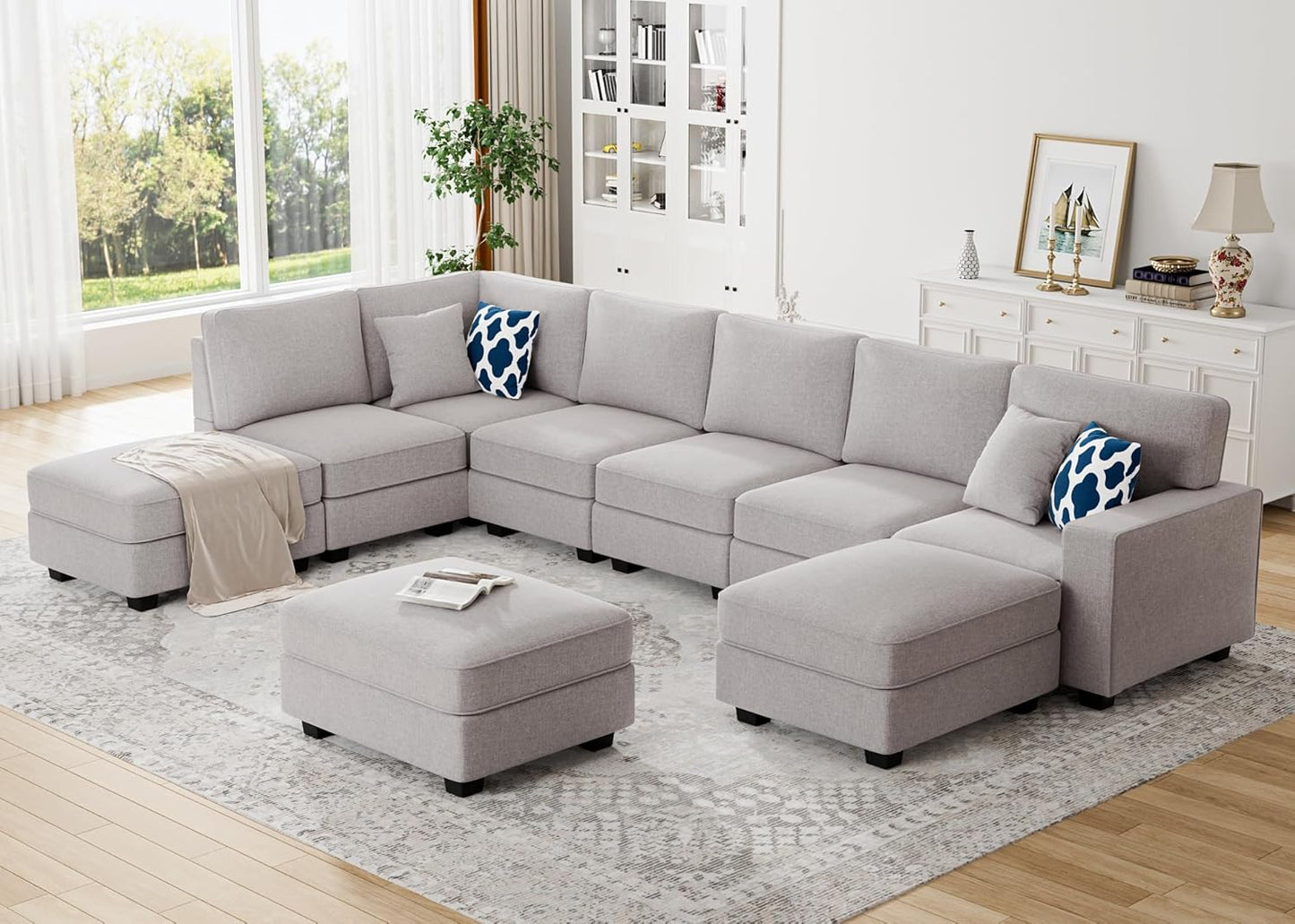L Lengend Vansen Modular Sectional Sofa U Shaped Couch with Ottoman Modern Reversible Corner Sectional Couch for Living Room (Light Grey, U Shaped Sofa-4)