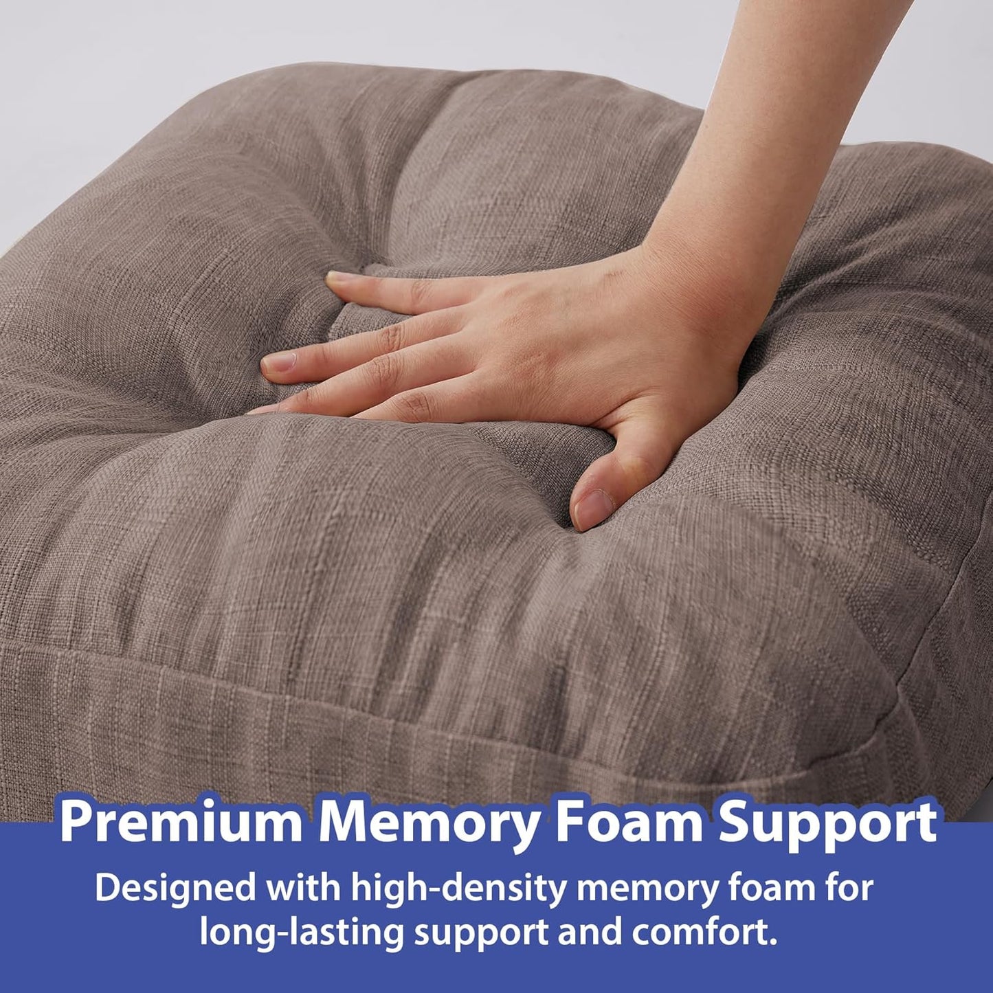 Chair Cushions for Dining Chairs, Dining Chair Cushions, Tufted Indoor Chair Pads with Ties & Non Slip Backing, Seat Cushions for Kitchen Chairs 16.5” x 16.5” x 3.5”, Set of 4, Light Brown