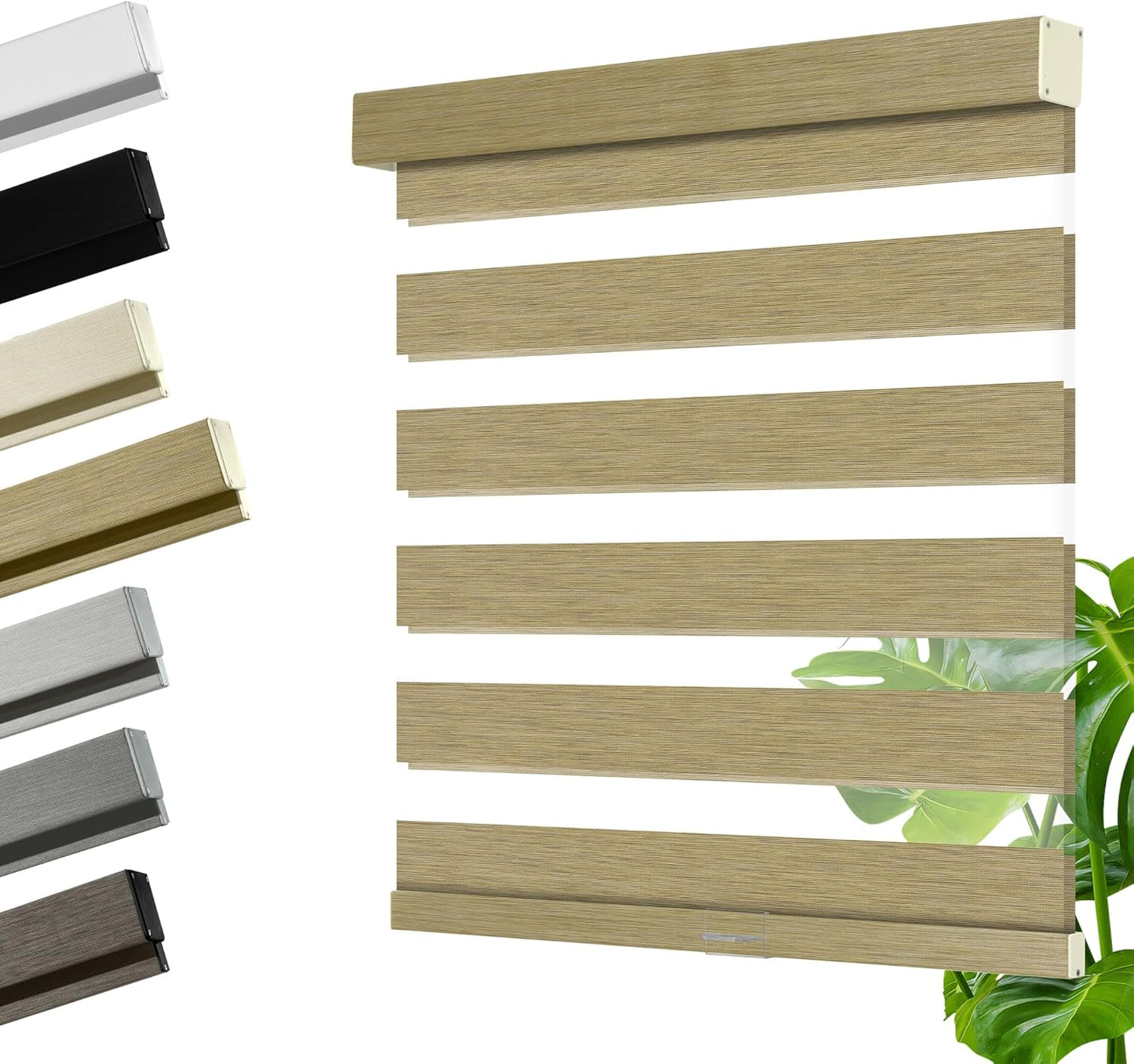 Cordless Zebra Blinds for Windows, Blackout Interior Blinds,Easy to Install,UV Protection,for Offices and Home,Custom Roller Shades, Mousse Light Bown,43" W x 48" H