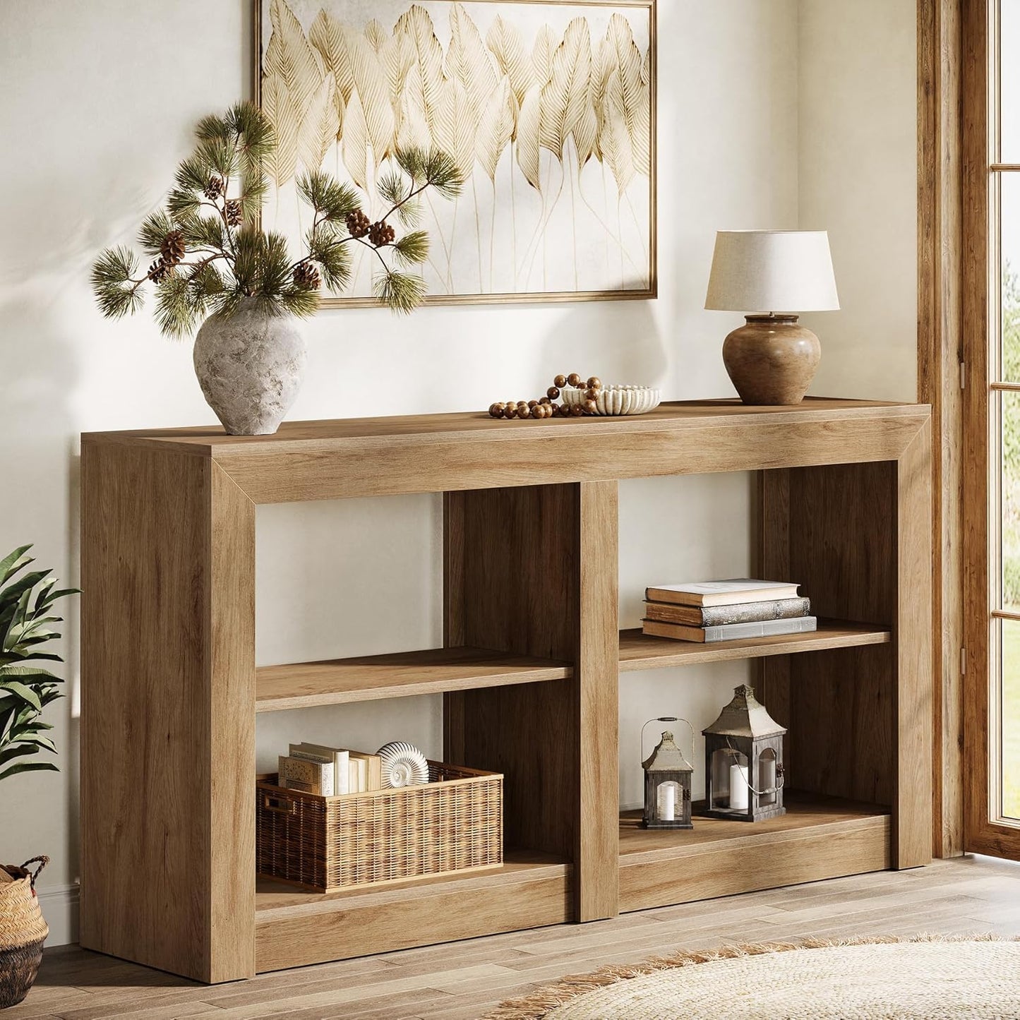 Tribesigns Farmhouse Console Table, Hallway Table for Entryway, Wood Console Behind Couch for Living Room, Hallway, Foyer, Oak