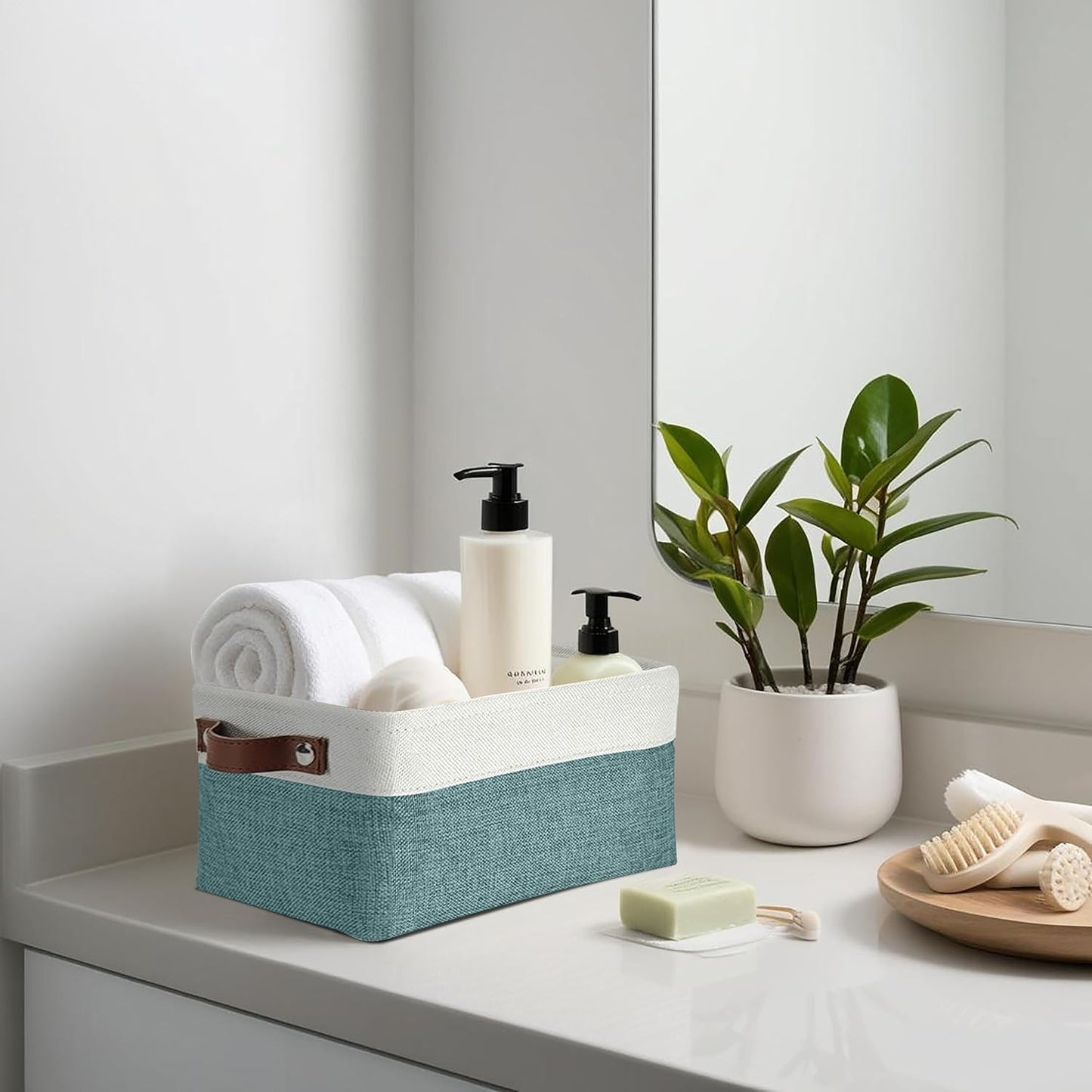 DECOMOMO Small Storage Basket, Closet Storage Bins, Baskets for Organizing Shelves (Teal & White, Small - 6 Pack)