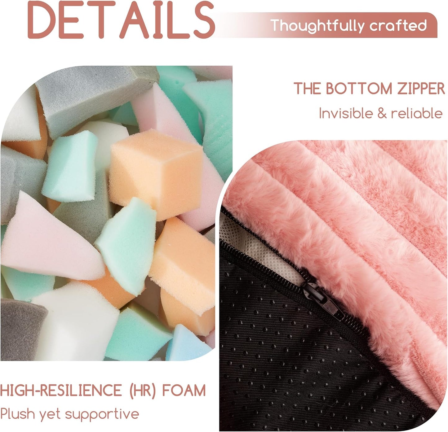 HIGOGOGO Round Stuffed Pouf Ottoman, Stripe Faux Fur Poufs with Foam Chunk Filling, Furry and Fluffy Pouf Foot Stool Storage Ottoman, 26 X 18 Floor Poufs Foot Rest for Living Room, Pink