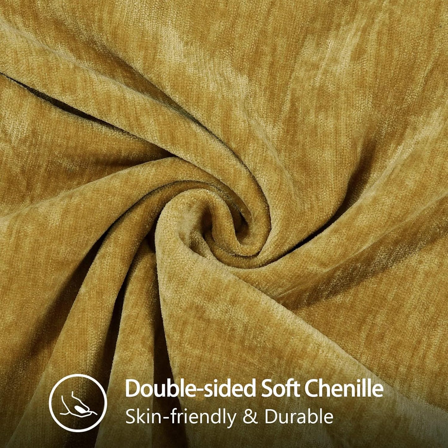 decorUhome Chenille Soft Throw Pillow Covers 12x20 Set of 2, Lumbar Velvet Farmhouse Neutral Decorative Euro Pillow Covers with Stitched Edge for Couch Sofa Bed Home Decor, Mineral Yellow