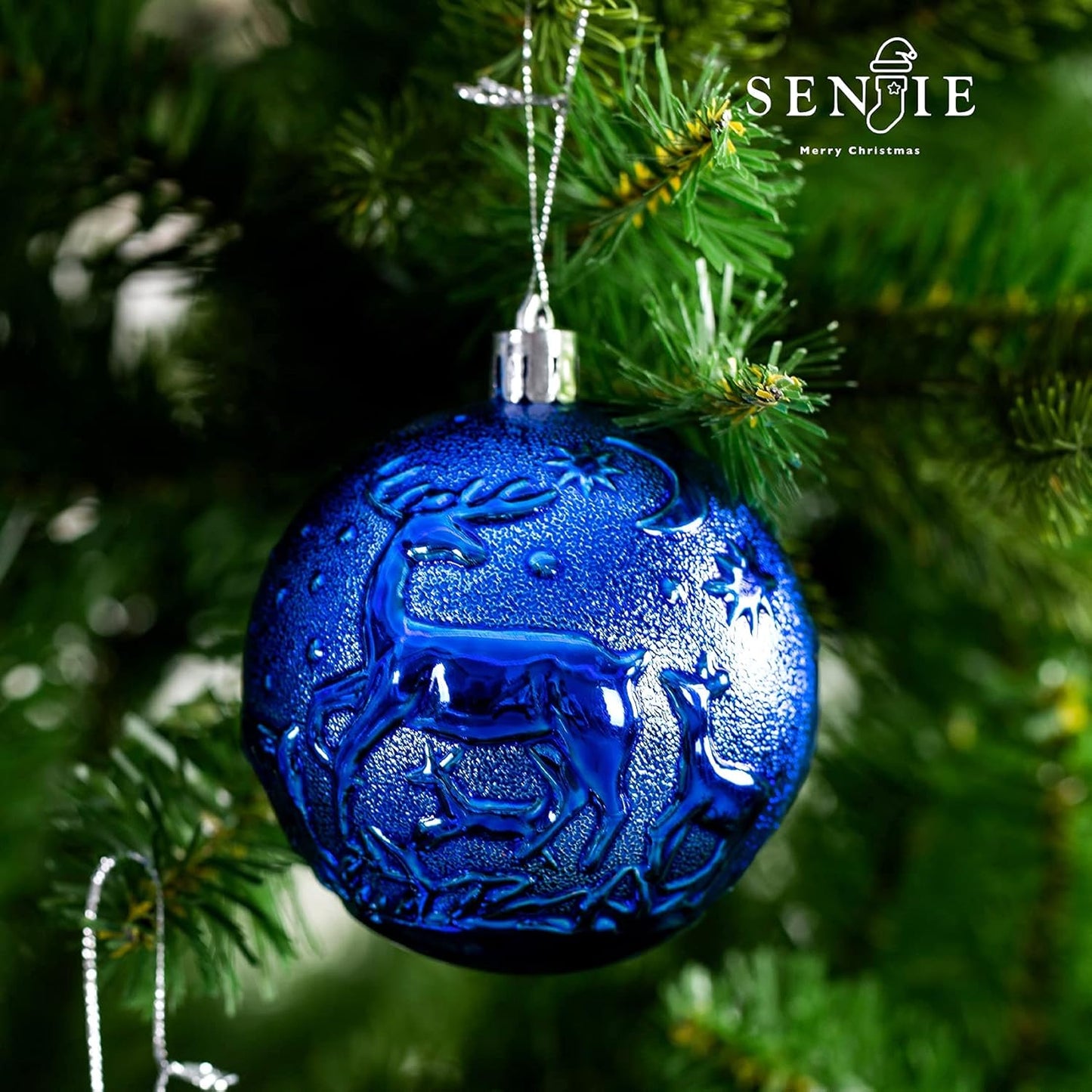 Senjie Blue Shatterproof Christmas Ornaments, 32 Pcs, Plastic, Hanging, Christmas, Wedding