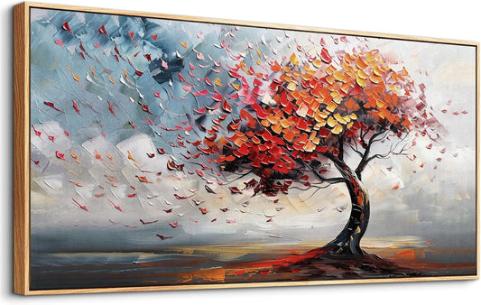 hyidecorart Wood Framed Prints Textured Pictures Large Abstract Wall Decor For Living Room Canvas Wall Art For Office Bedroom Decor Tree Panoramic Landscape Wall Painting Artwork Modern Hotel Mural