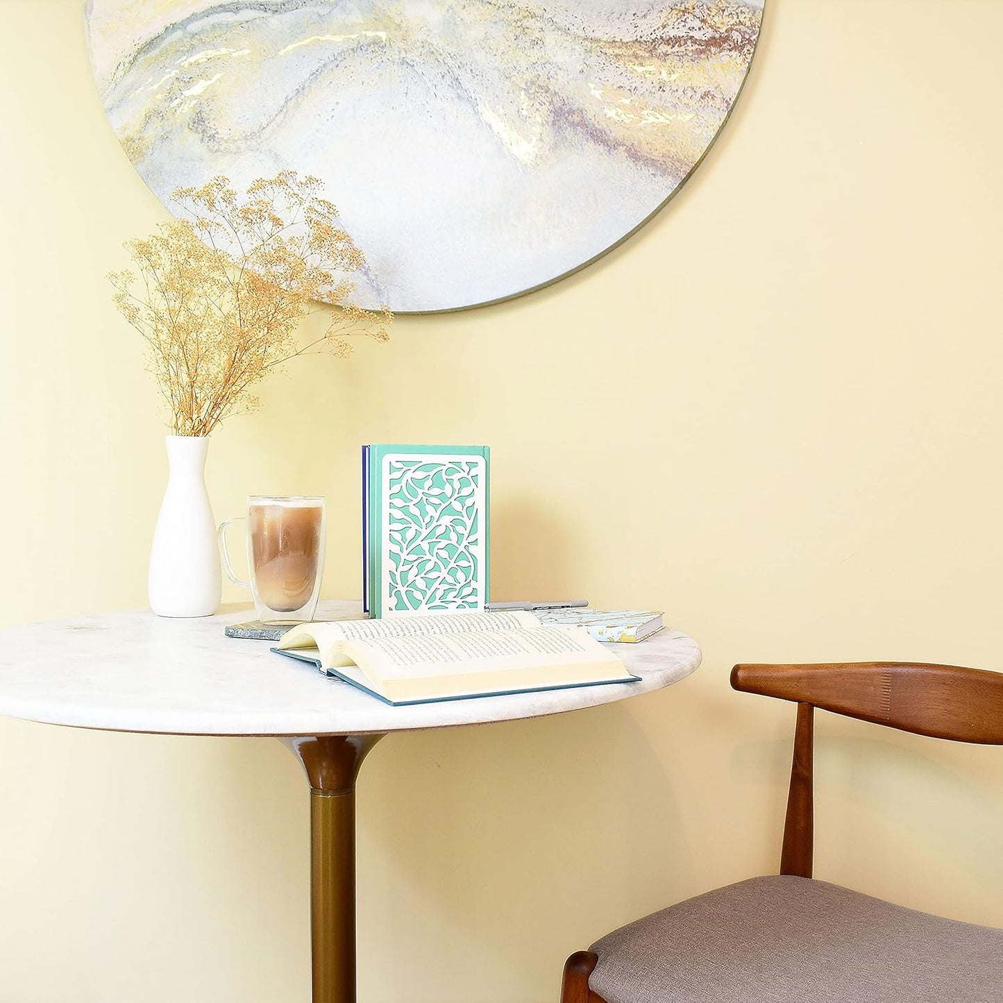 CNK Book Ends Bookends for Decorative Books Holder Bookend Shelves End Hold Heavy Duty Holders Stoppers Metal Stopper Cute Boho Bookshelf Holds Cookbook Office Home Set of 4 Bookends Pair White