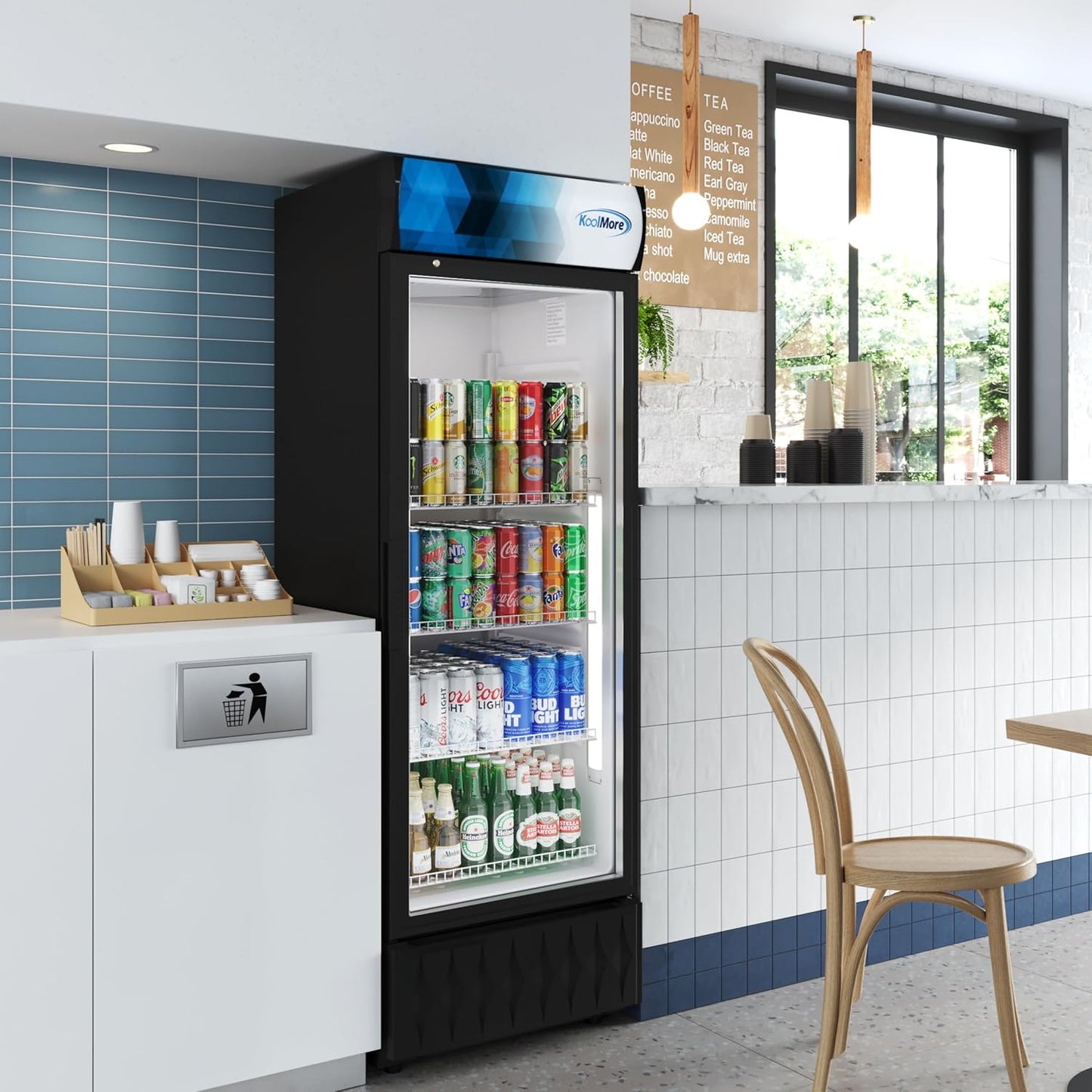KoolMore DGDR-1D-12C 24 in. 12 Commercial One Glass Door Beverage Display Merchandiser Refrigerator Cooler, ETL Listed in Black, 12.1 cu. ft