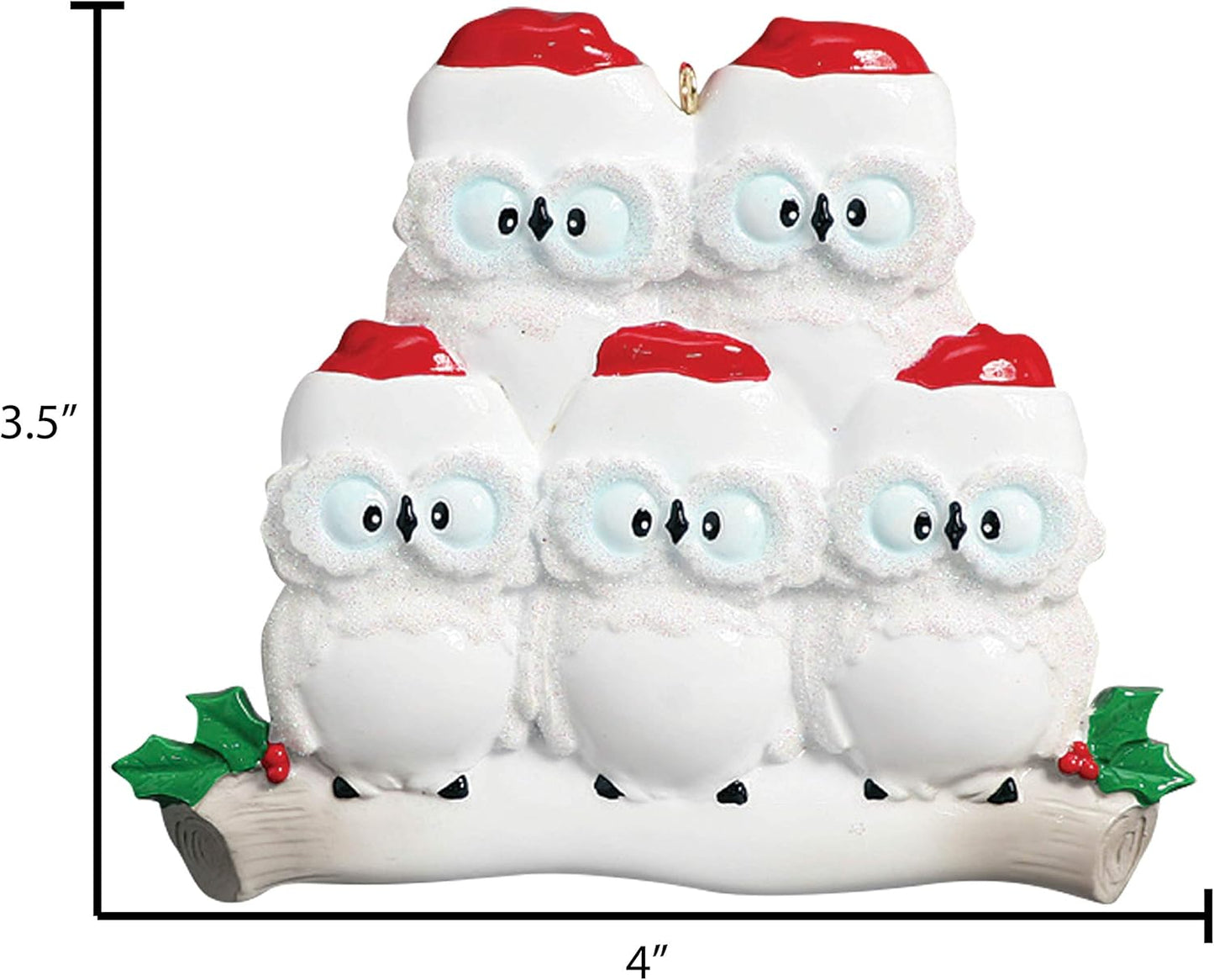 3D Owl Family of 5 Christmas Ornament 2025 Personalized Family Christmas Ornaments 2025 | White Holiday Keepsake Personalized Tree Ornaments Customizable Gifts Woodland Owls of Five Ornament Holly