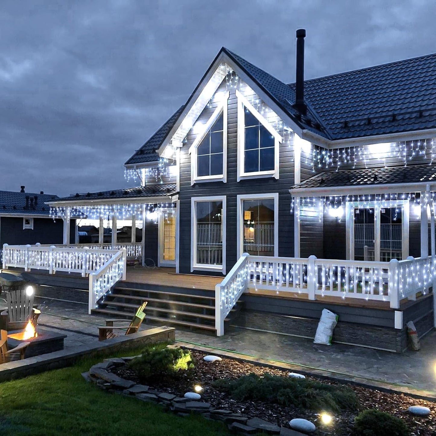 Icicle Lights for Outside, 16.5FT 200 LED Icicle Christmas Lights Outdoor with 8 Modes Waterproof, Connectable Twinkle String Light for Bedroom House Party Wedding Holiday Decorations, White