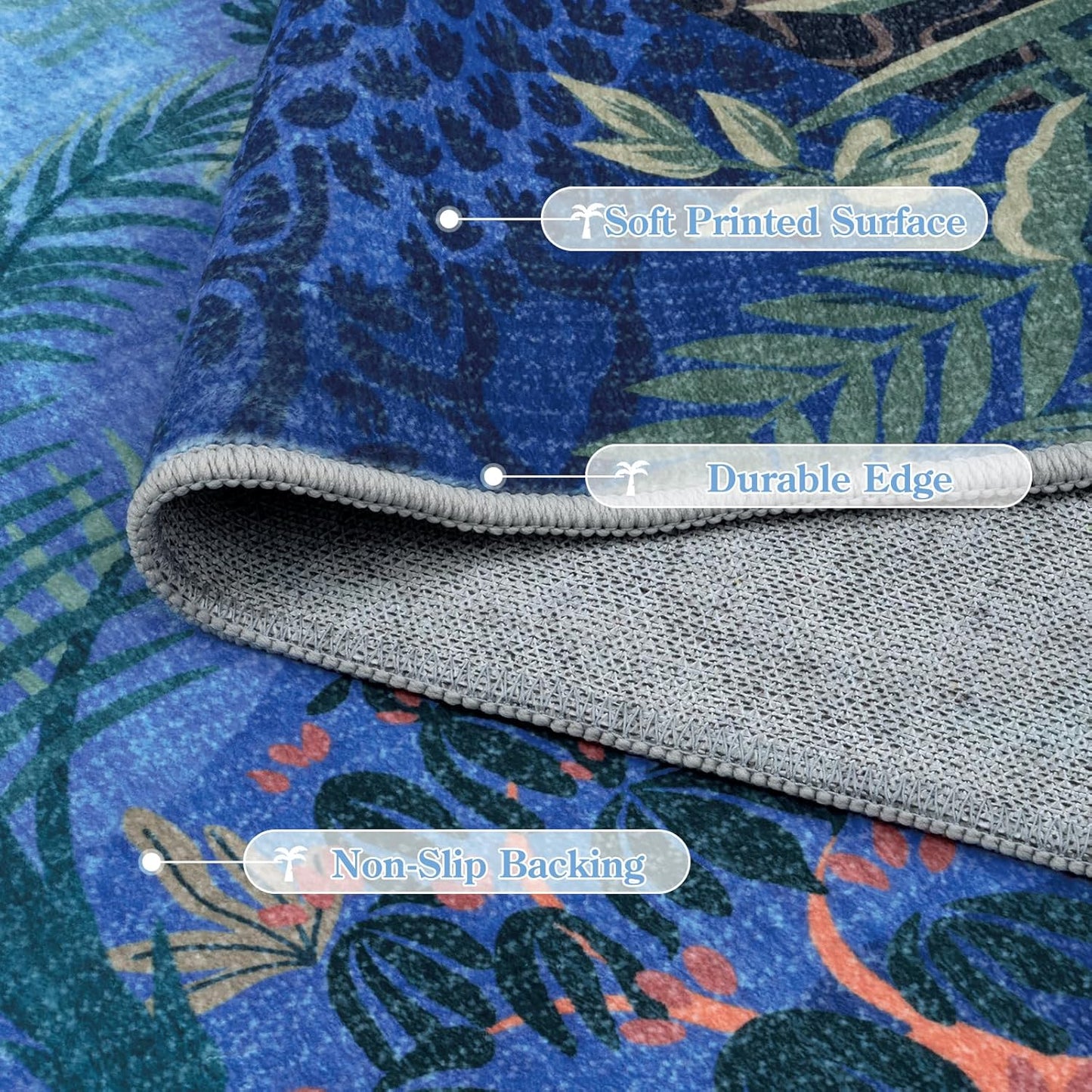 LIVEBOX Washable Bedroom Rug 8x10 Under Bed, Modern Stain Resistant Botanical Rug for Living Room Playroom Kids Boy Room, Non-Slip Jungle Forest Print Rugs for Nursery Baby