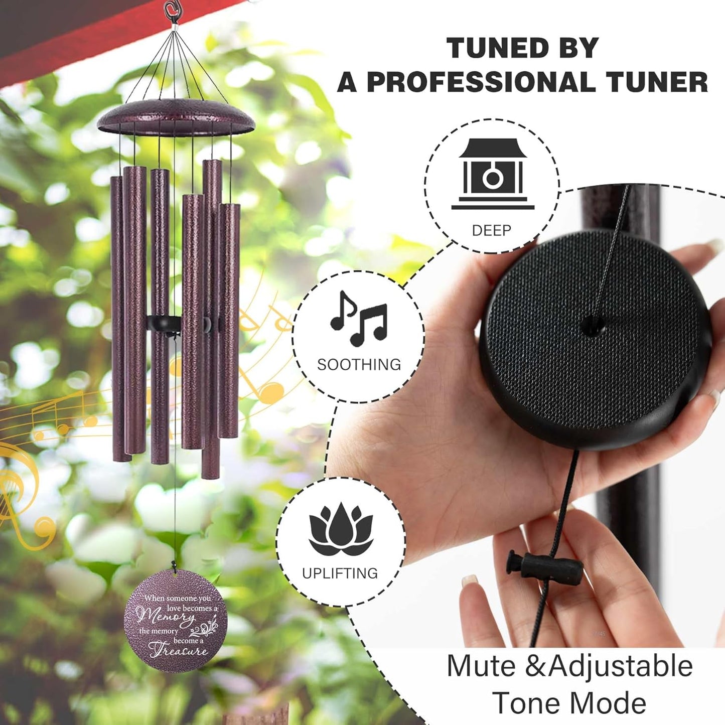 ASTARIN 36" Large Deep Tone Personalized Sympathy Wind Chimes, Memorial Wind Chime for Loss of Mother Father Loved One, Angel's Feather Bereavement Gifts Decor Outdoor Patio Garden(Produced in USA)