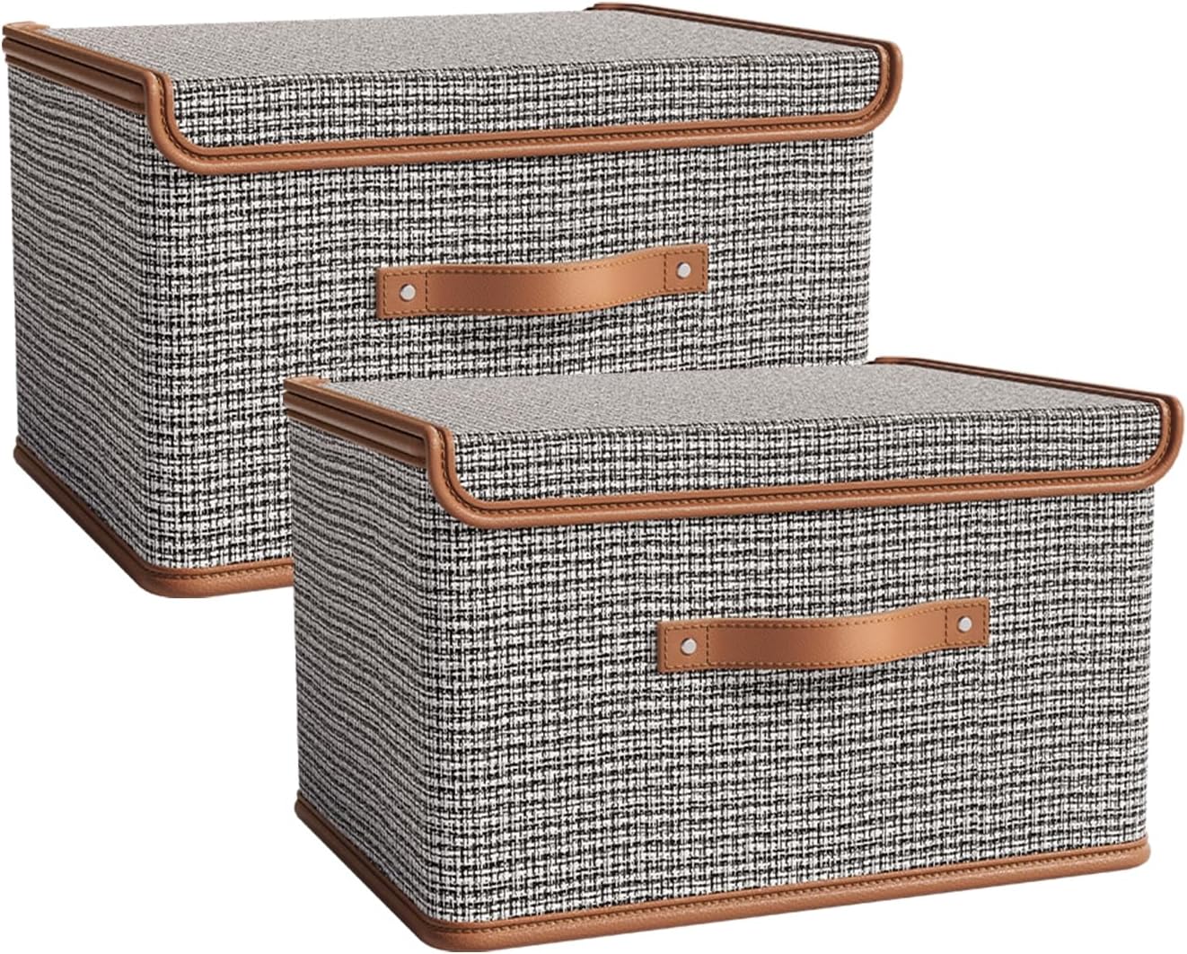 Tuza 2 Pack Storage Bins with Lids, Collapsible Closet Organizer Container, Fabric Organizer Box with Handles, Decorative Storage Boxes with Lids for Organizing Clothes, Blanket, Light Grey, Medium