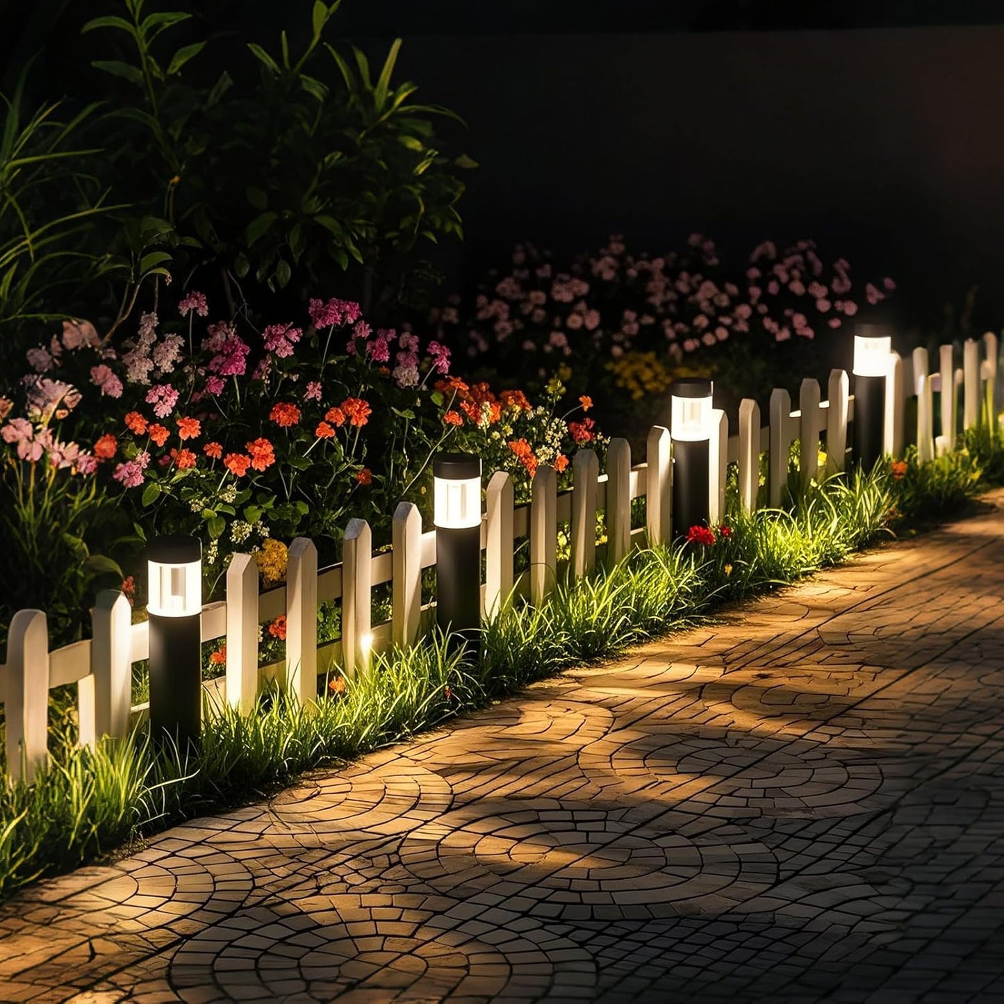 Solar Pathway Lights Outdoor Waterproof, 4 Pack Stainless Steel Stake Lights, Bright 35LM 3000K Warm White LED, IP65 Auto On/Off Landscape Lighting for Garden, Yard, Lawn, Walkway, Patio, Driveway